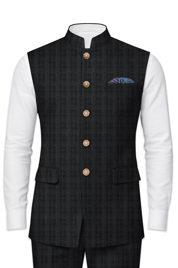 Charcoal Gray Plaid Nahru Jacket