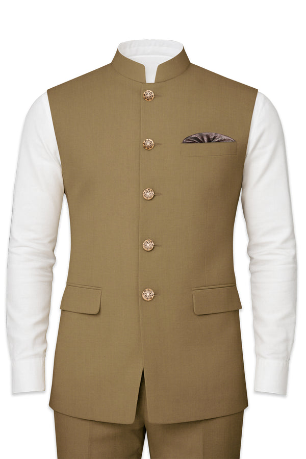 Shadow Brown Textured Nehru Jacket