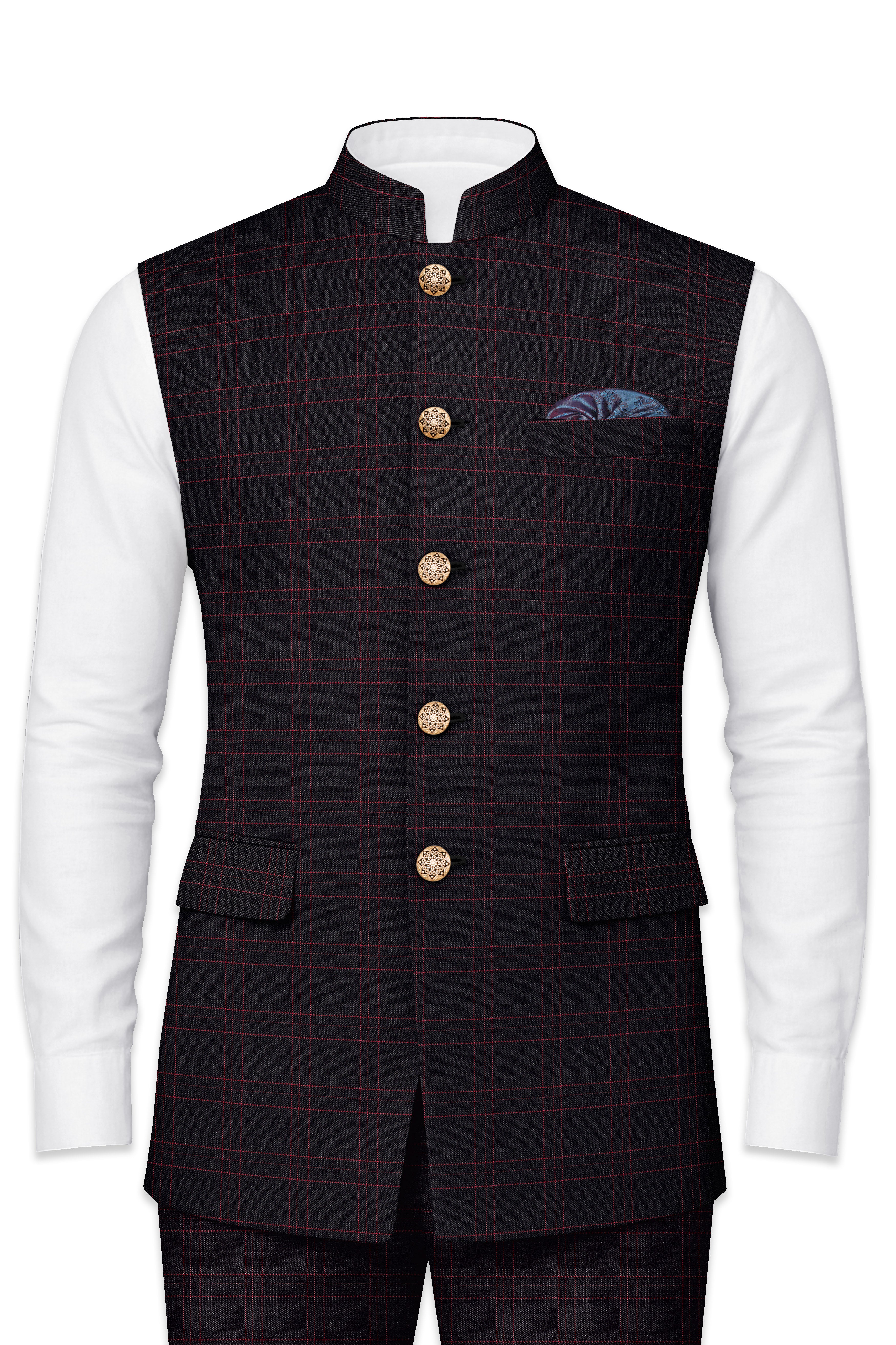 Onyx Black Plaid Nehru Jacket