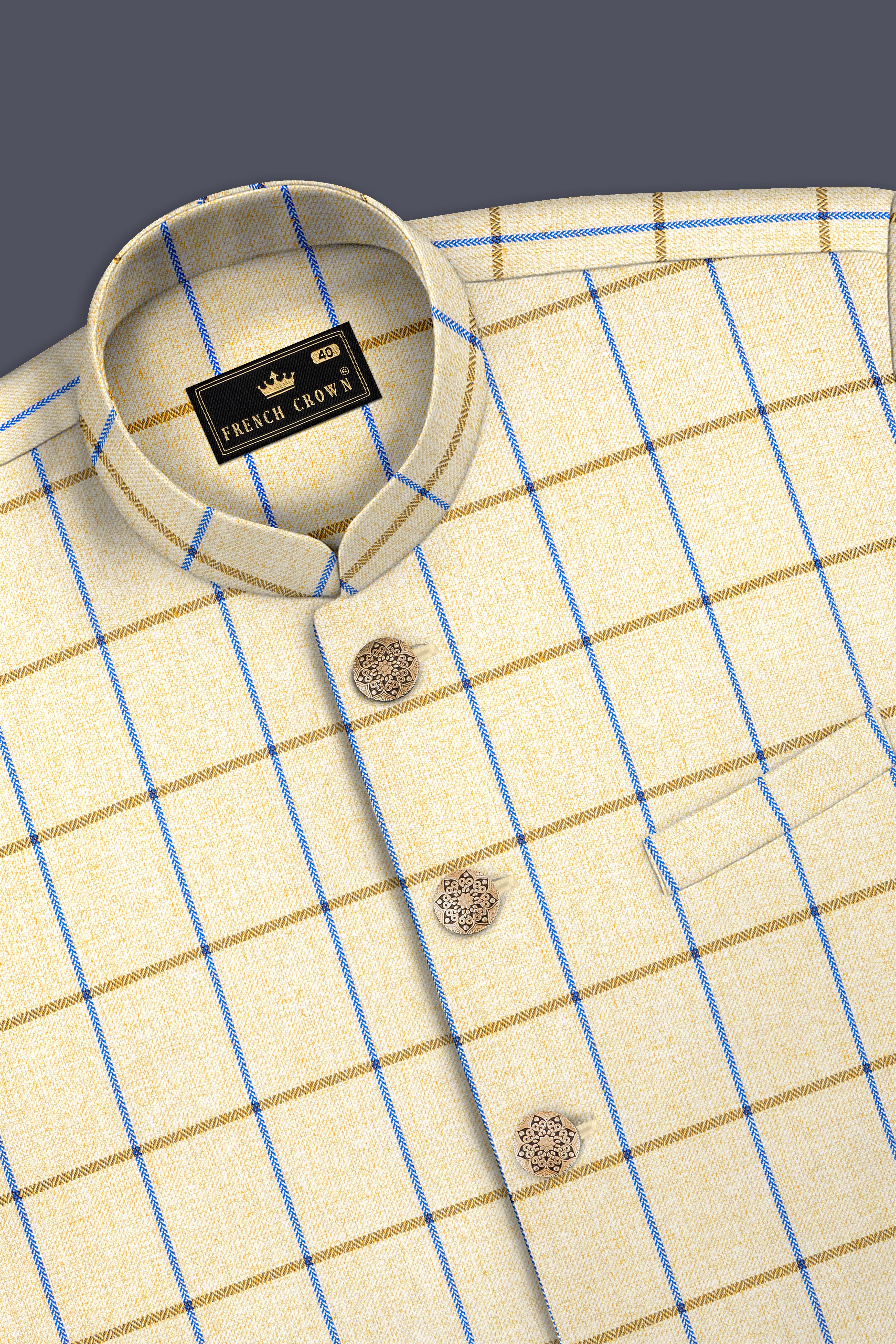 Mushroom Light Brown Checkered Bandhgala Nehru Jacket