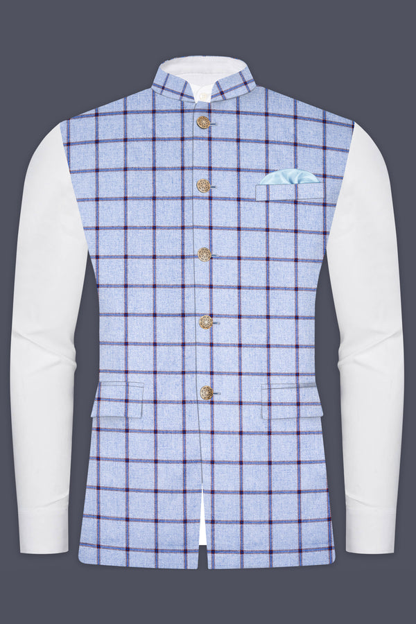 Spun Pearl Gray Checkered Bandhgala Nehru Jacket