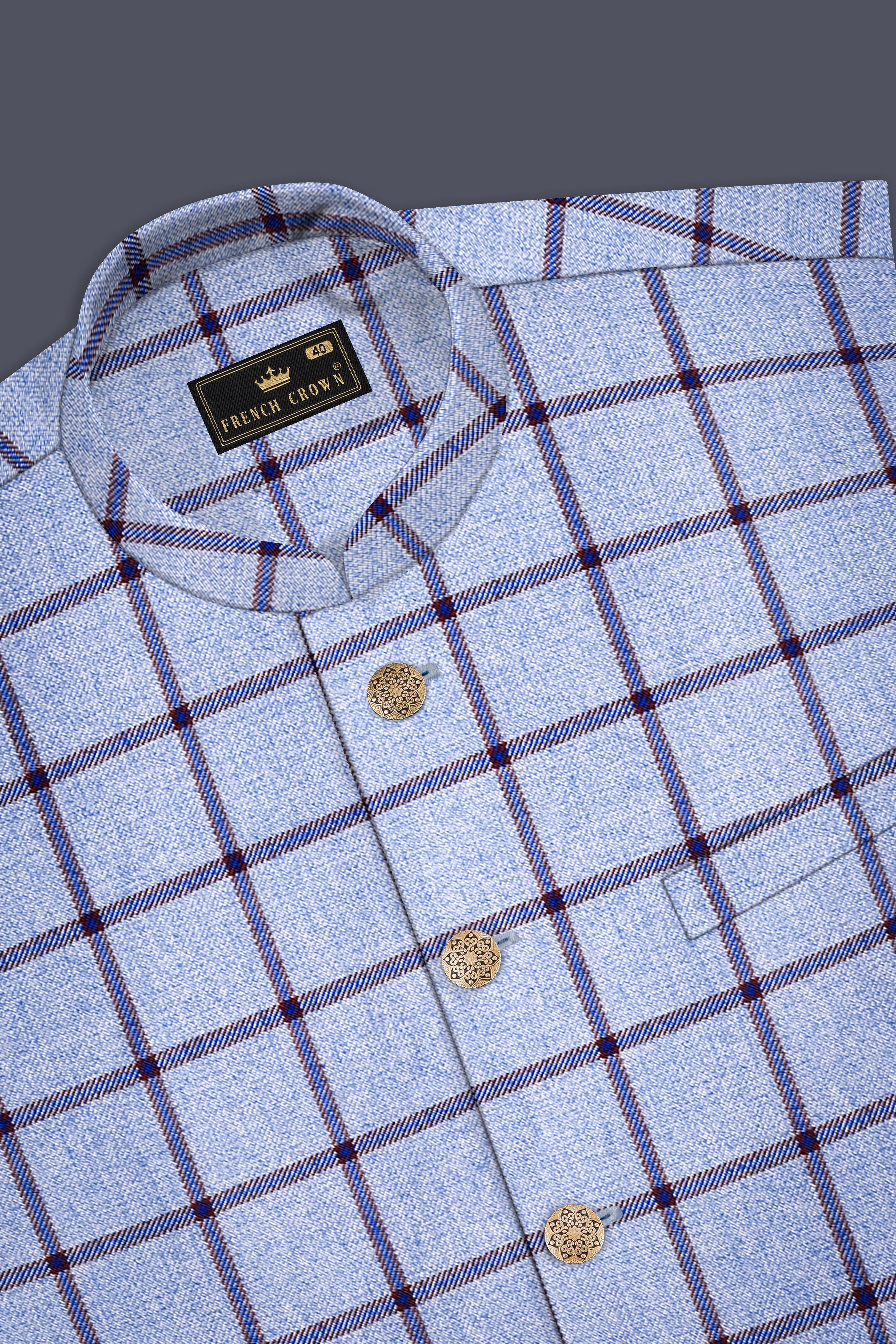 Spun Pearl Gray Checkered Bandhgala Nehru Jacket
