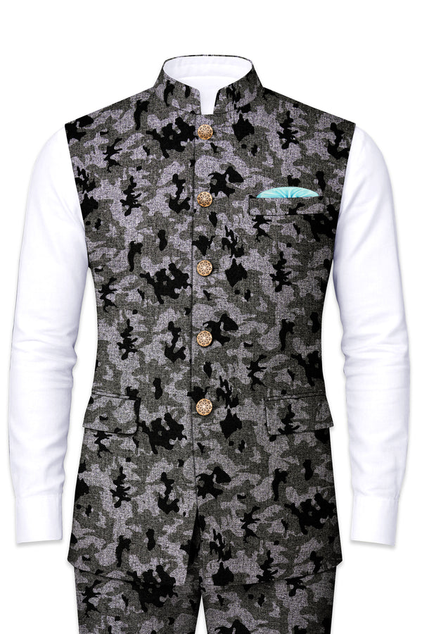 Merlin Green with Scorpion Gray Chintz Printed Bandhgala Nehru Jacket