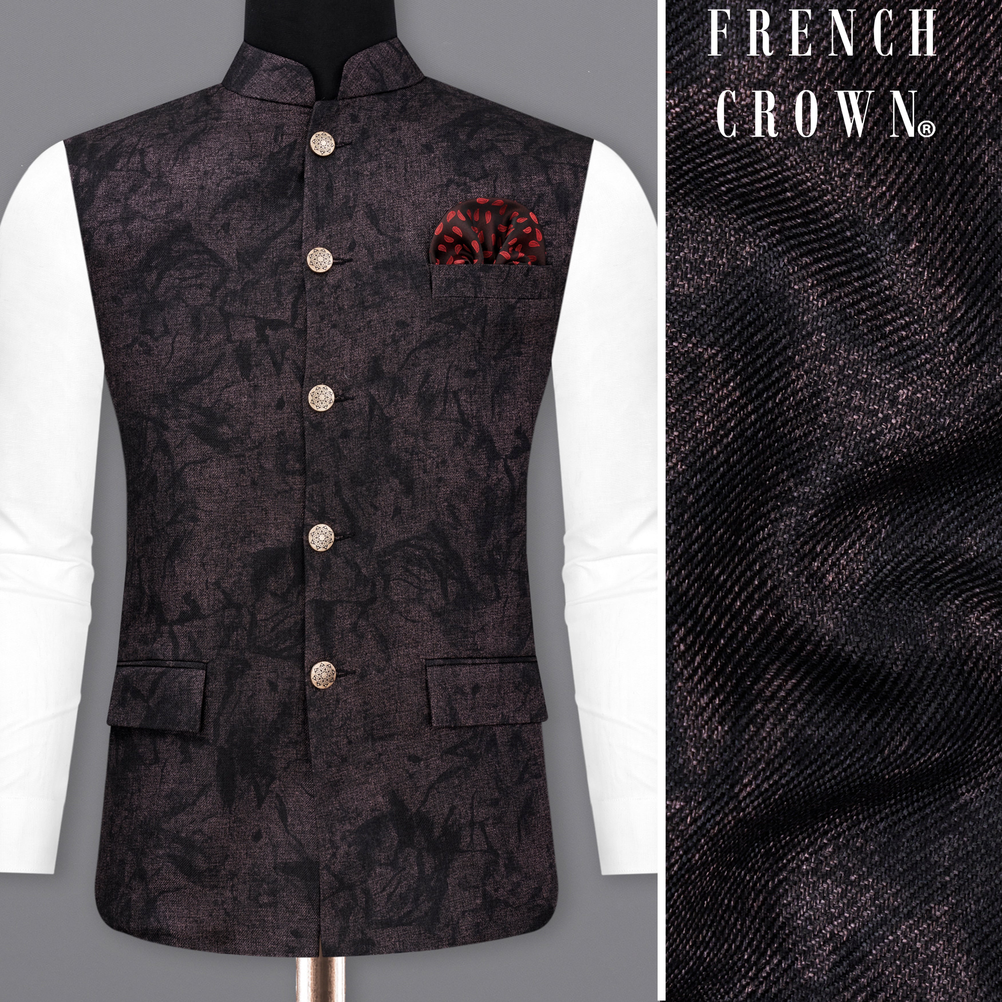 Iridium Brown and Black Printed Designer Nehru Jacket