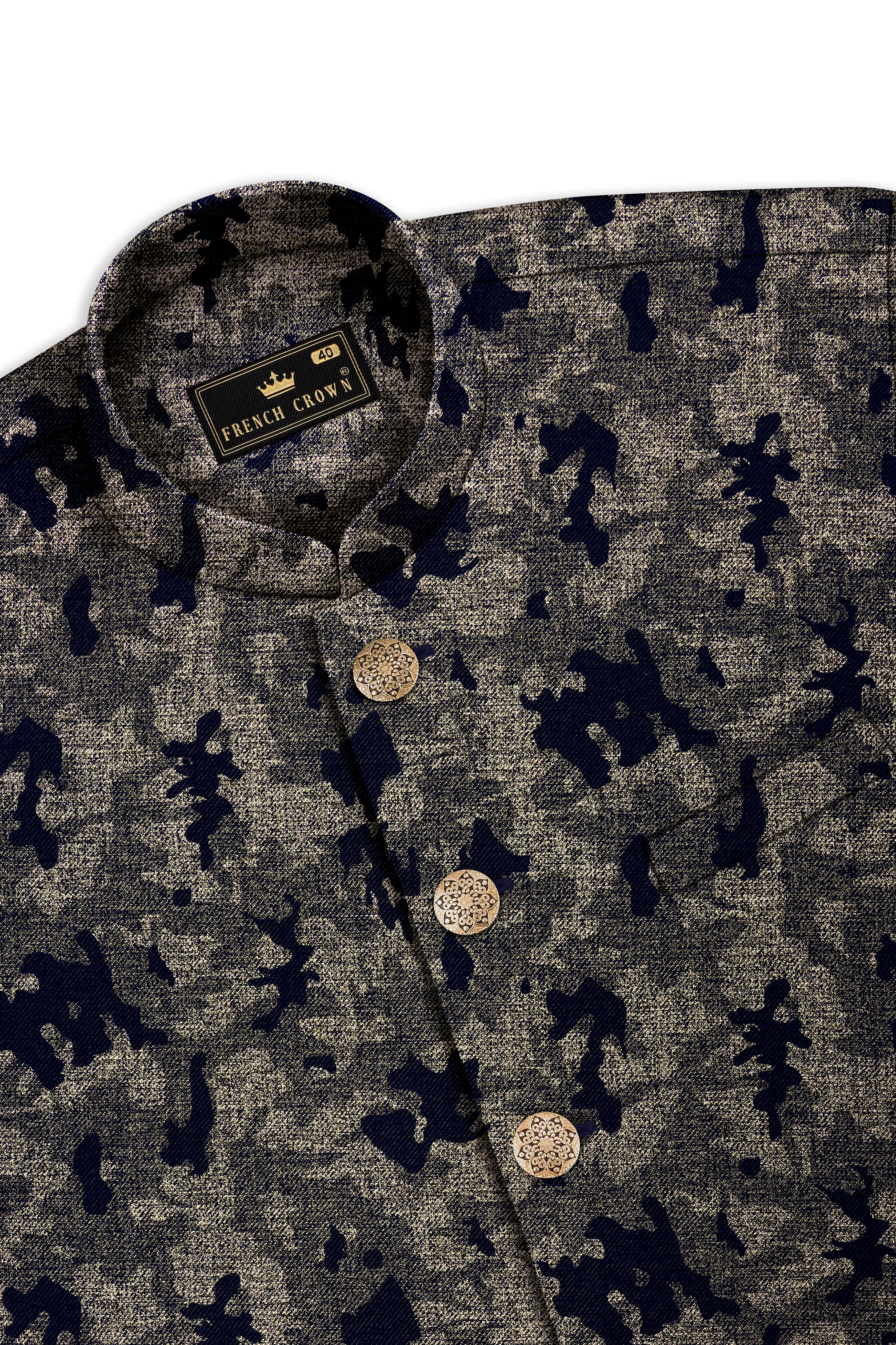 Tundora Brown with Jade Black Ditsy Textured Designer Nehru Jacket