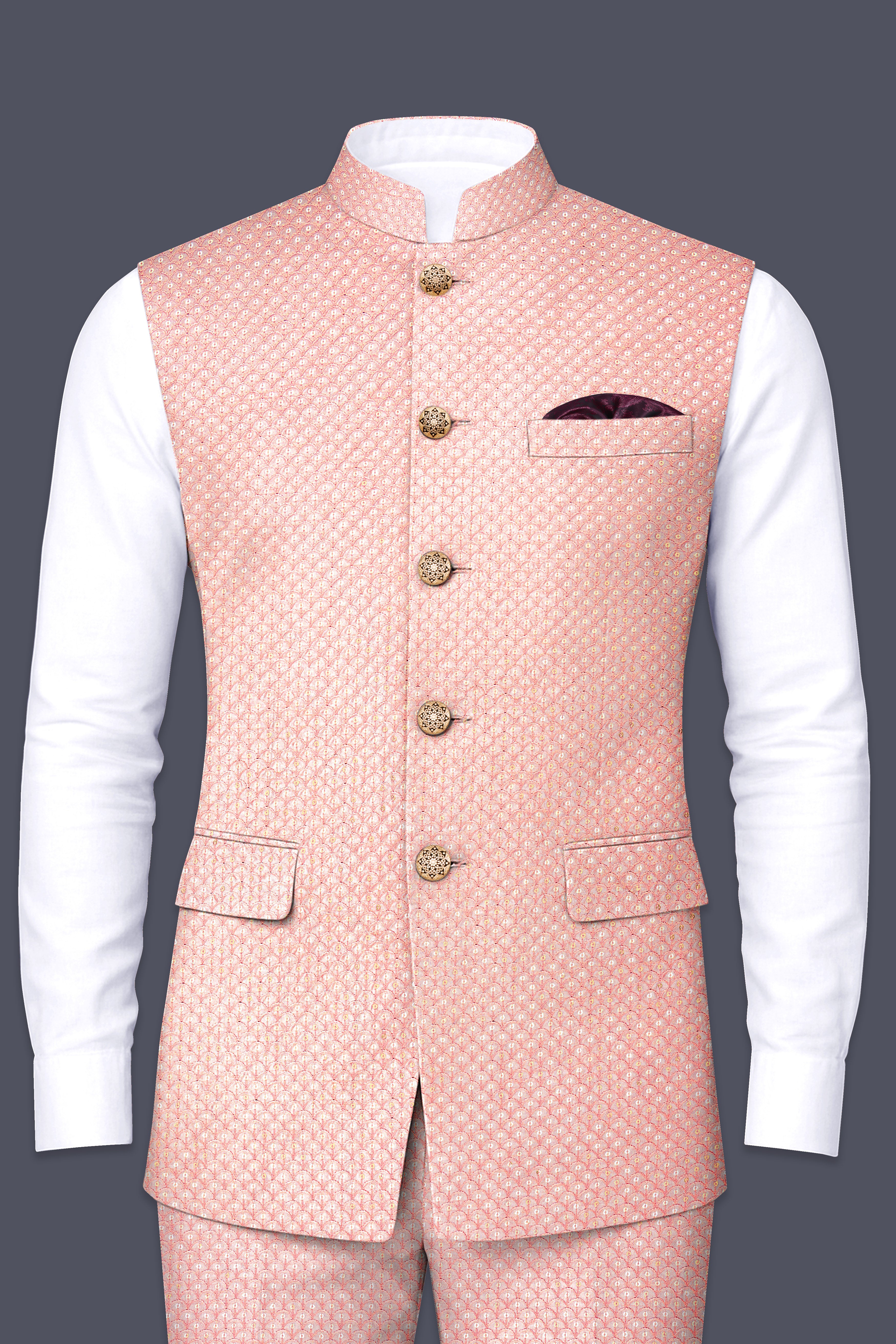 Rosavon-Mandys Pink Cotton Thread Heavy Embroidered Nehru Jacket