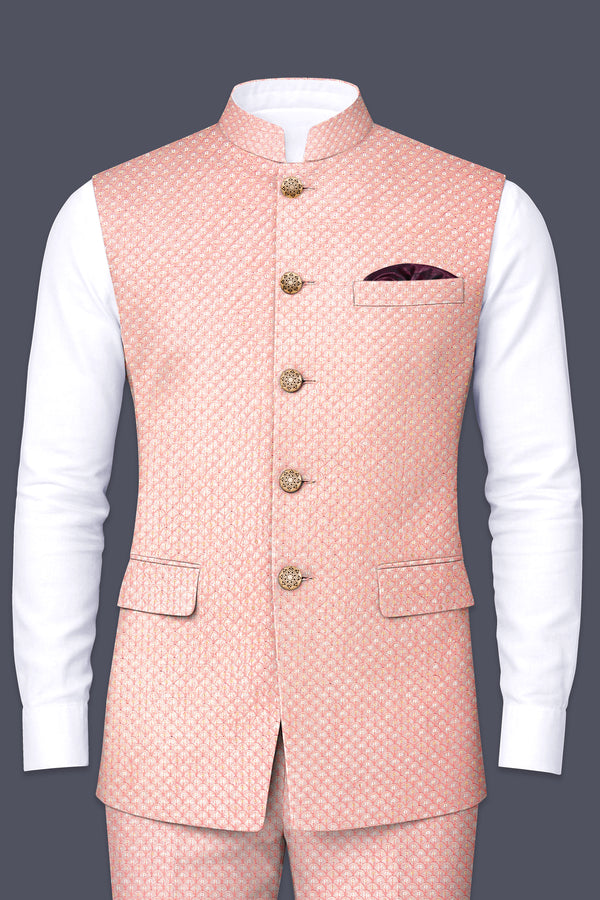 Rosavon-Mandys Pink Cotton Thread Heavy Embroidered Nehru Jacket