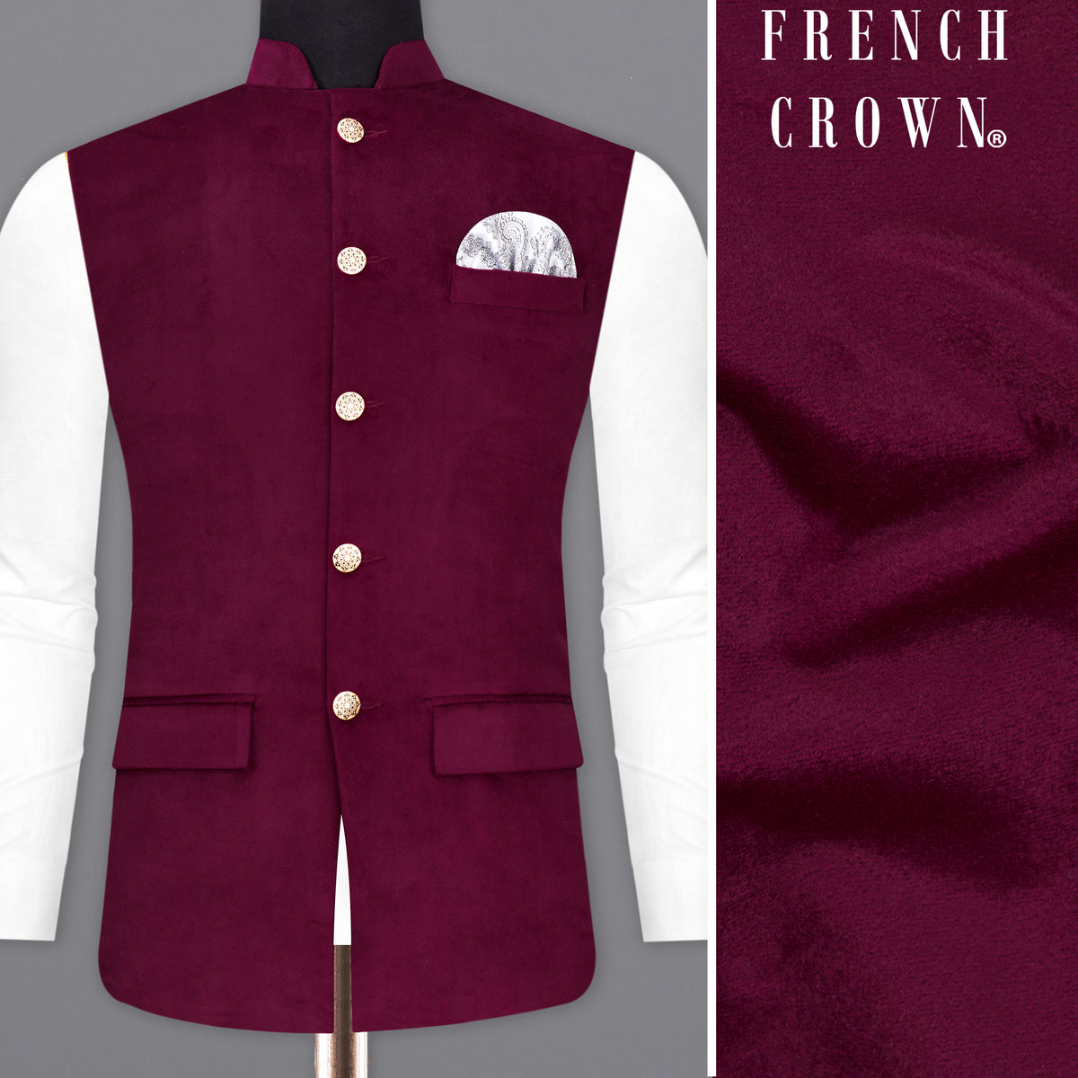 Barossa Maroon Plain-Solid Premium Wedding Nehru Jacket For