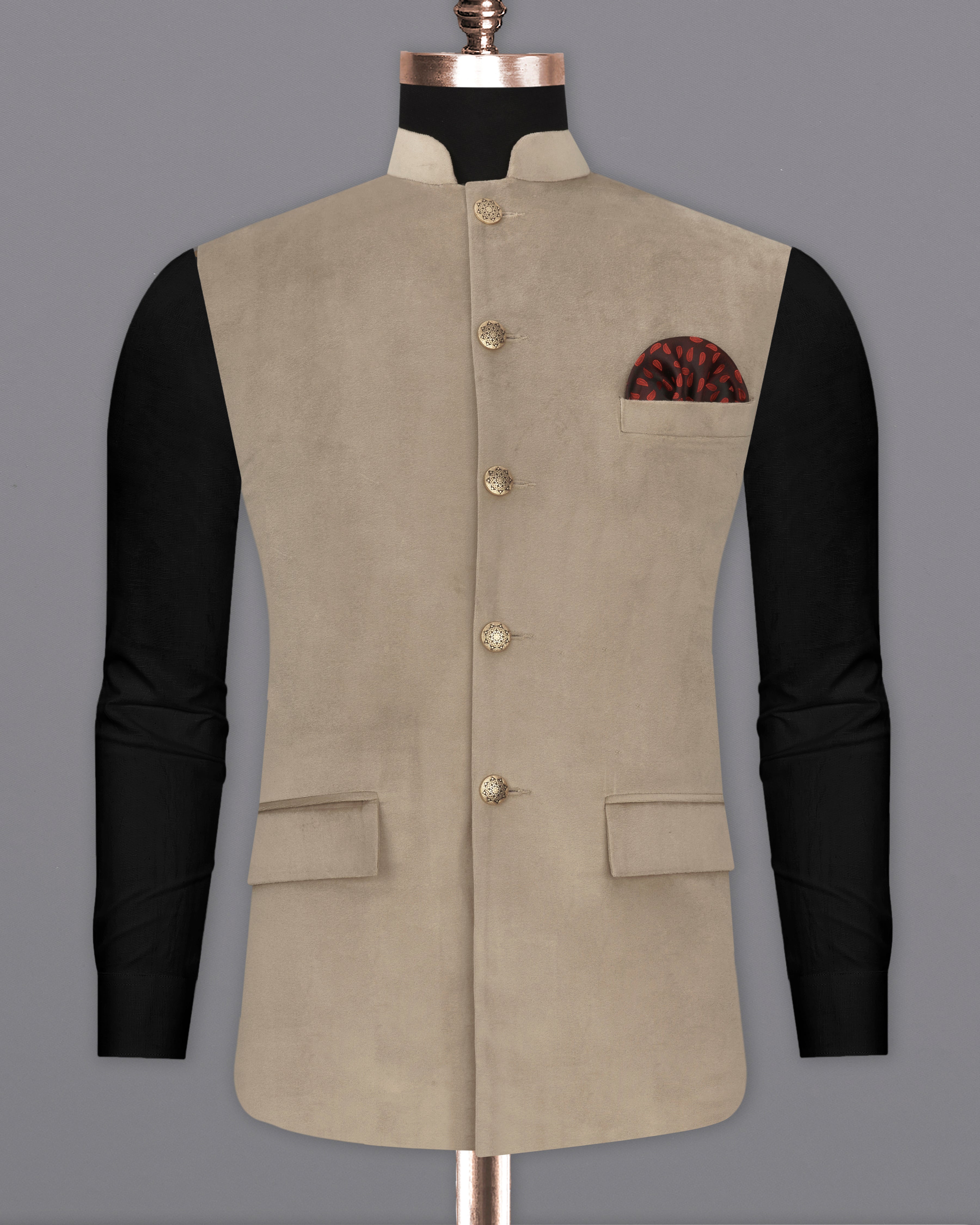 Squirrel Brown Velvet Designer Nehru Jacket