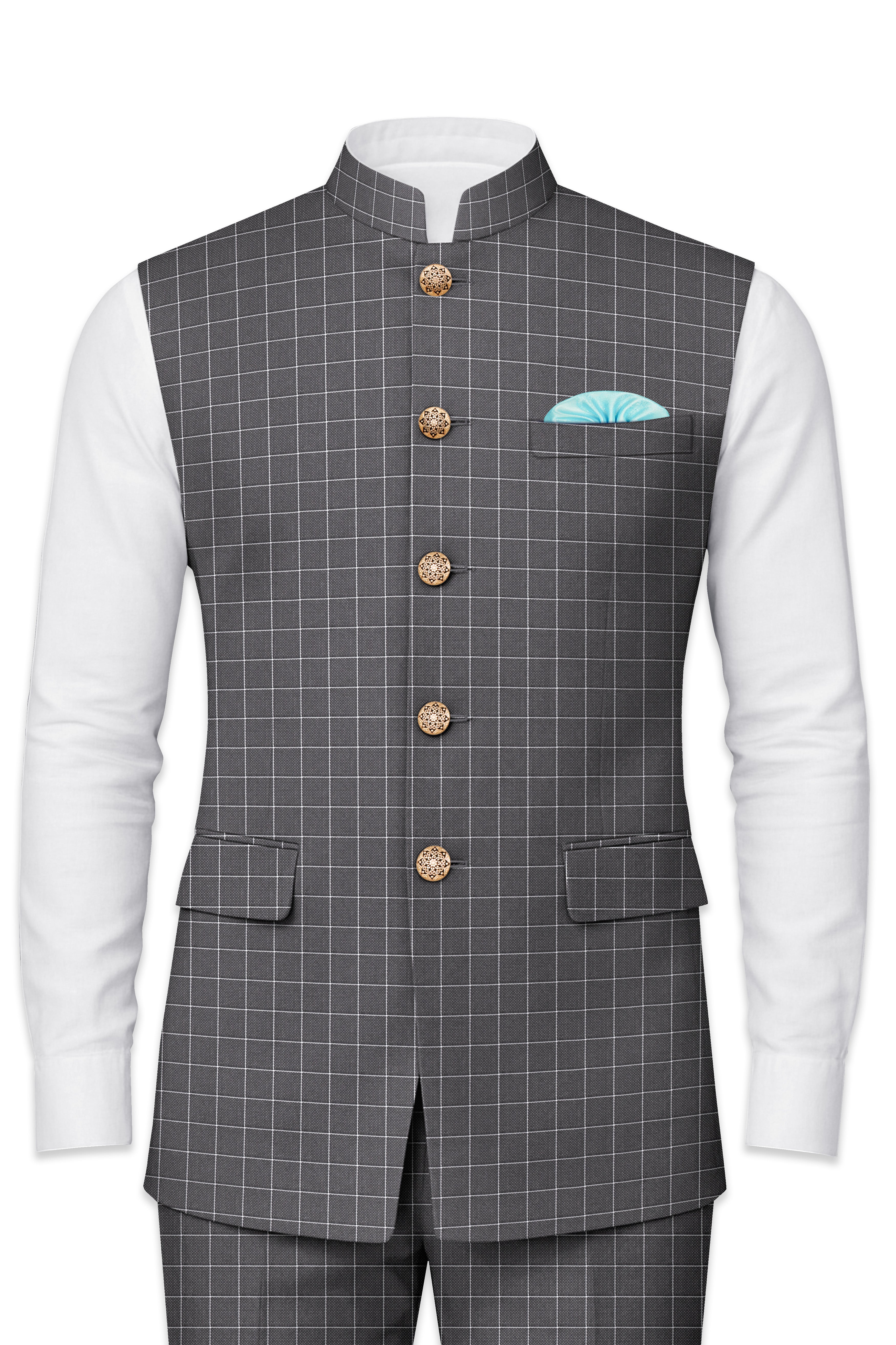 Mortar Gray Checkered  Nehru Jacket