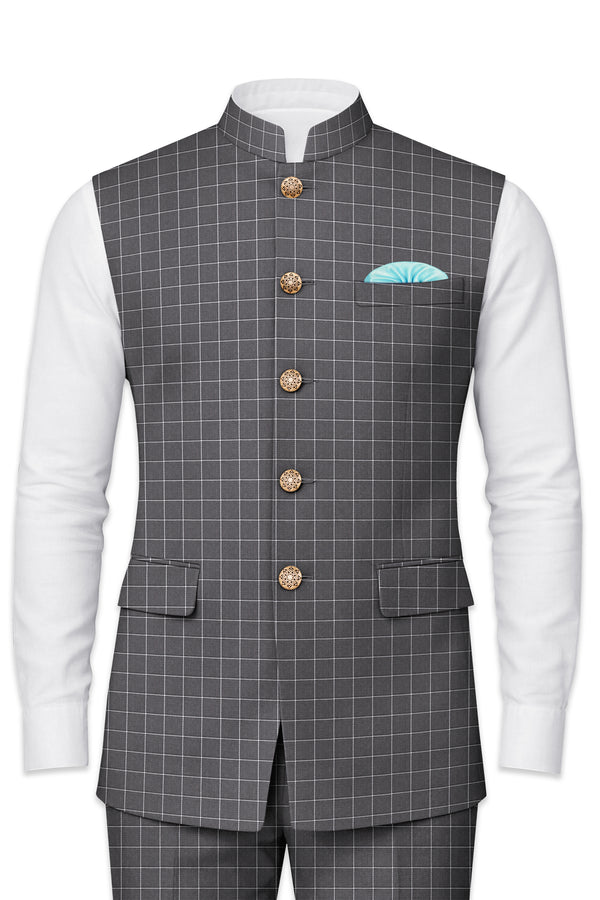 Mortar Gray Checkered  Nehru Jacket