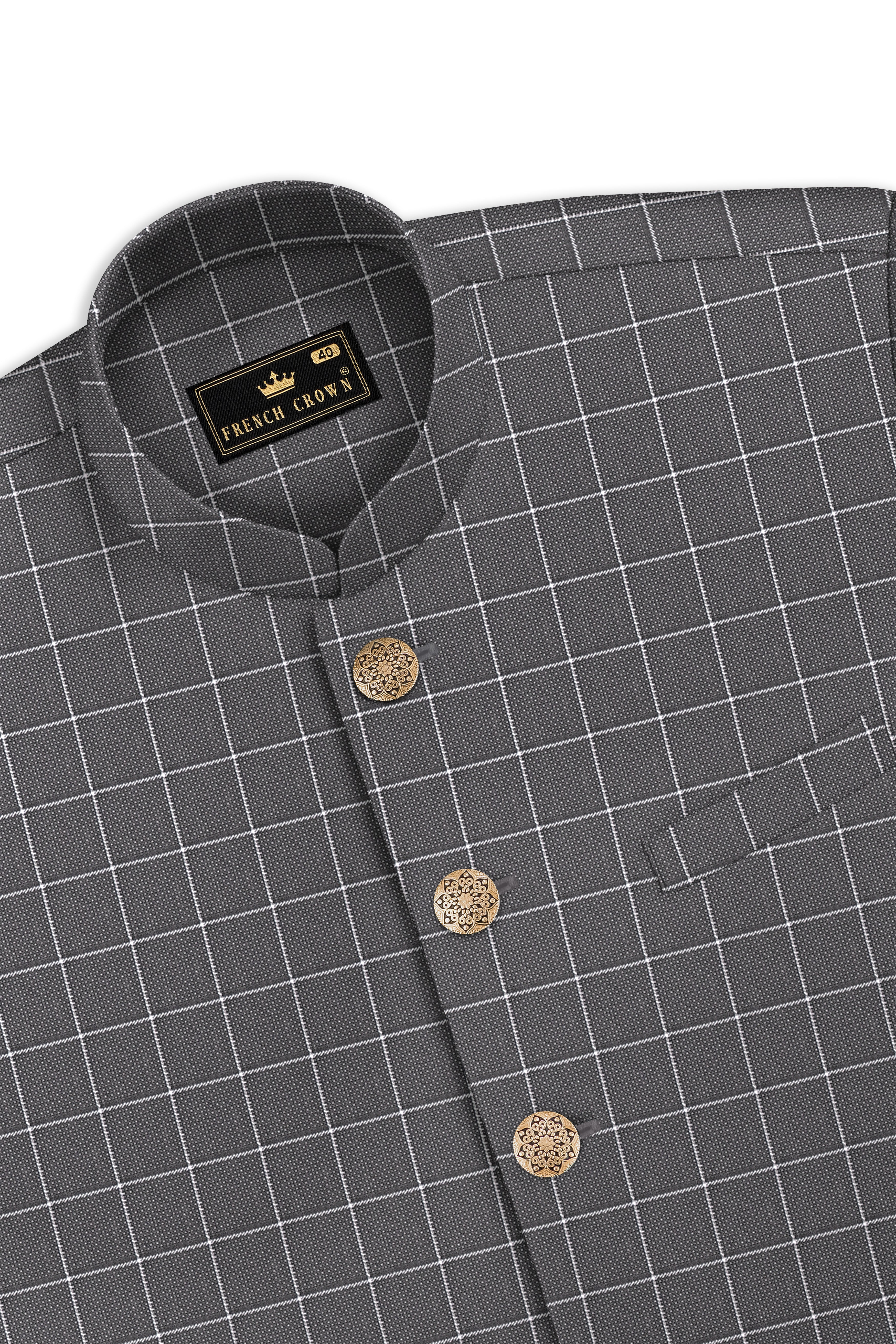 Mortar Gray Checkered  Nehru Jacket