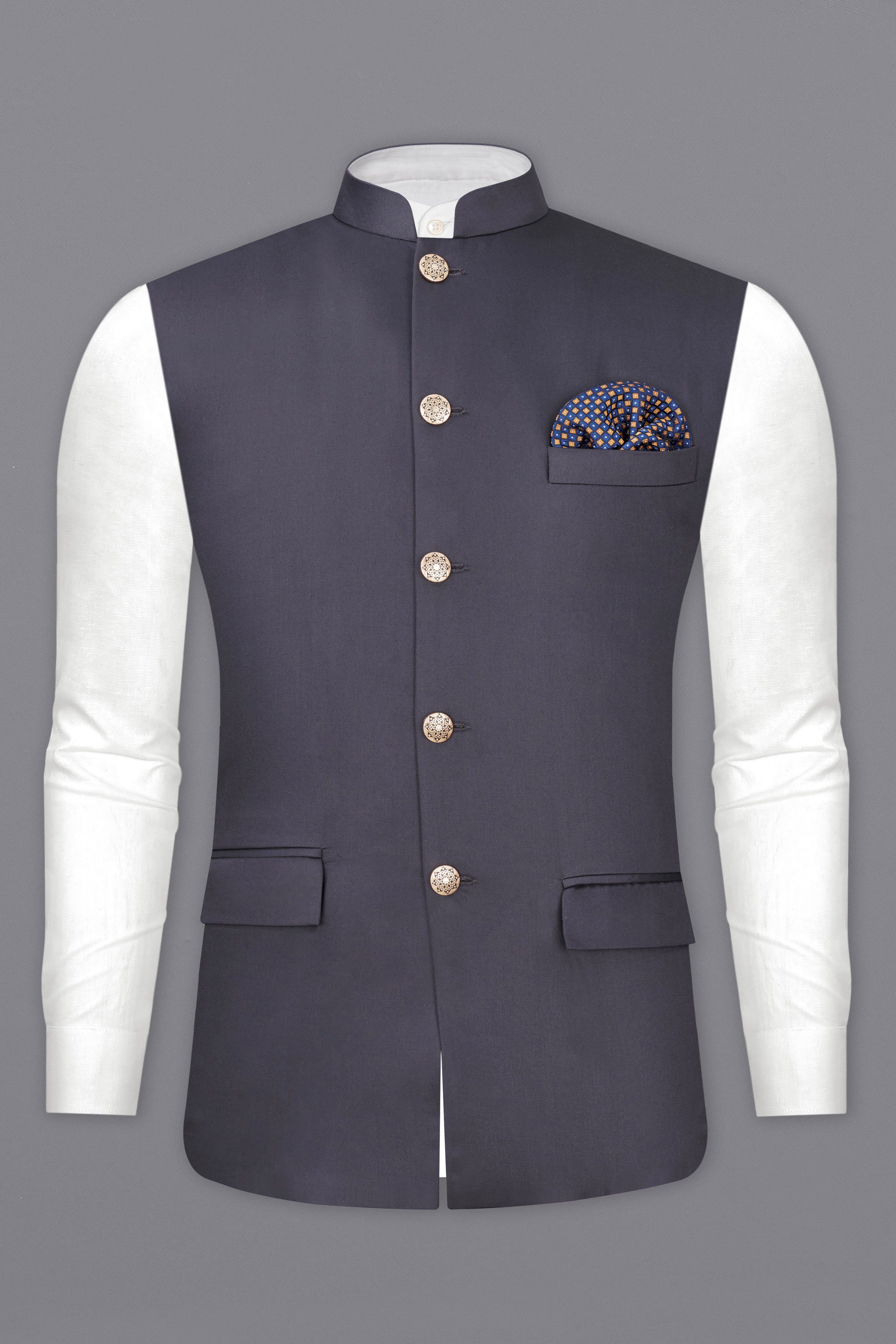 Porpoise Gray Textured Nehru Jacket