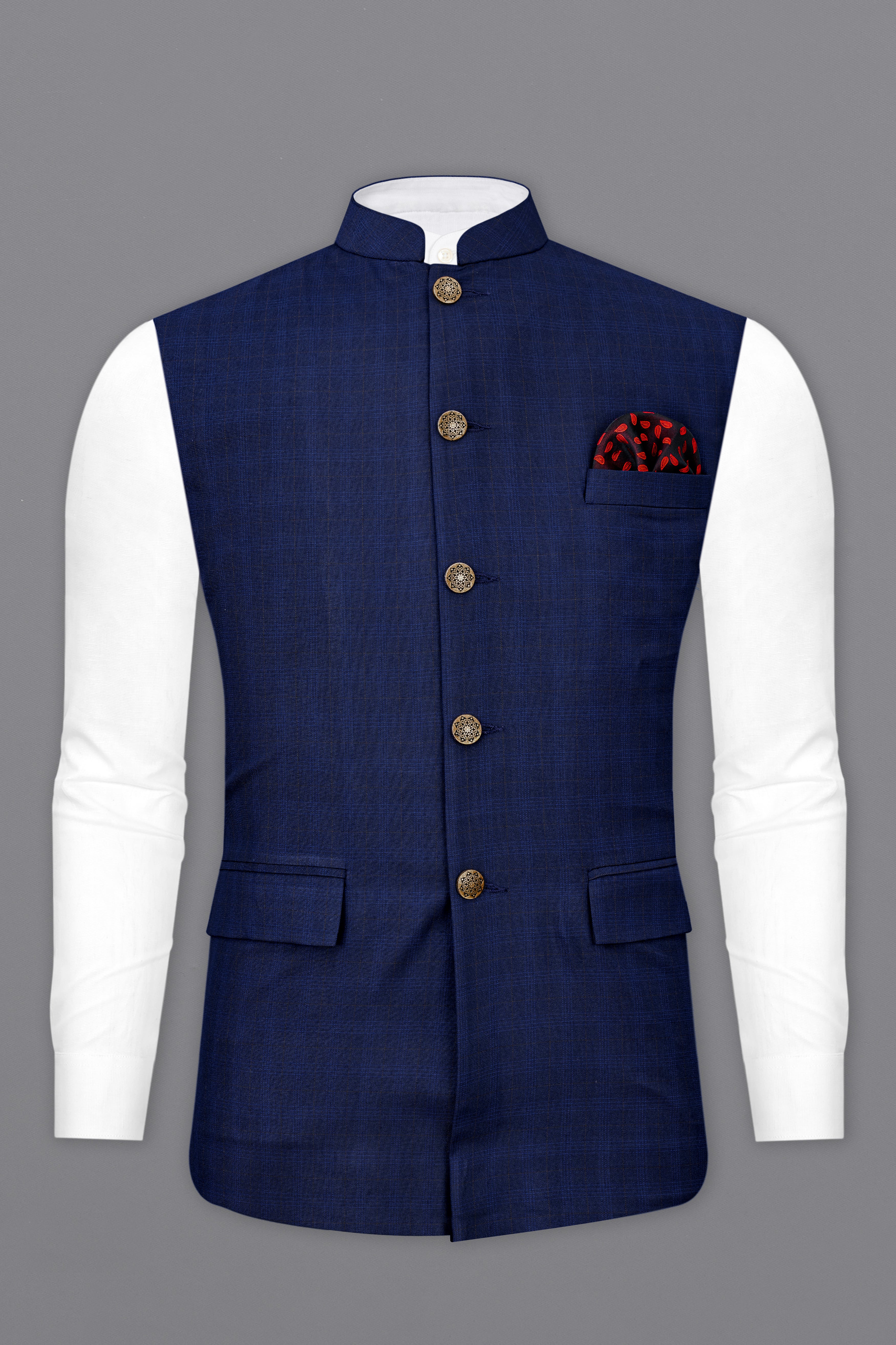 Tuna Blue Windowpane Nehru Jacket