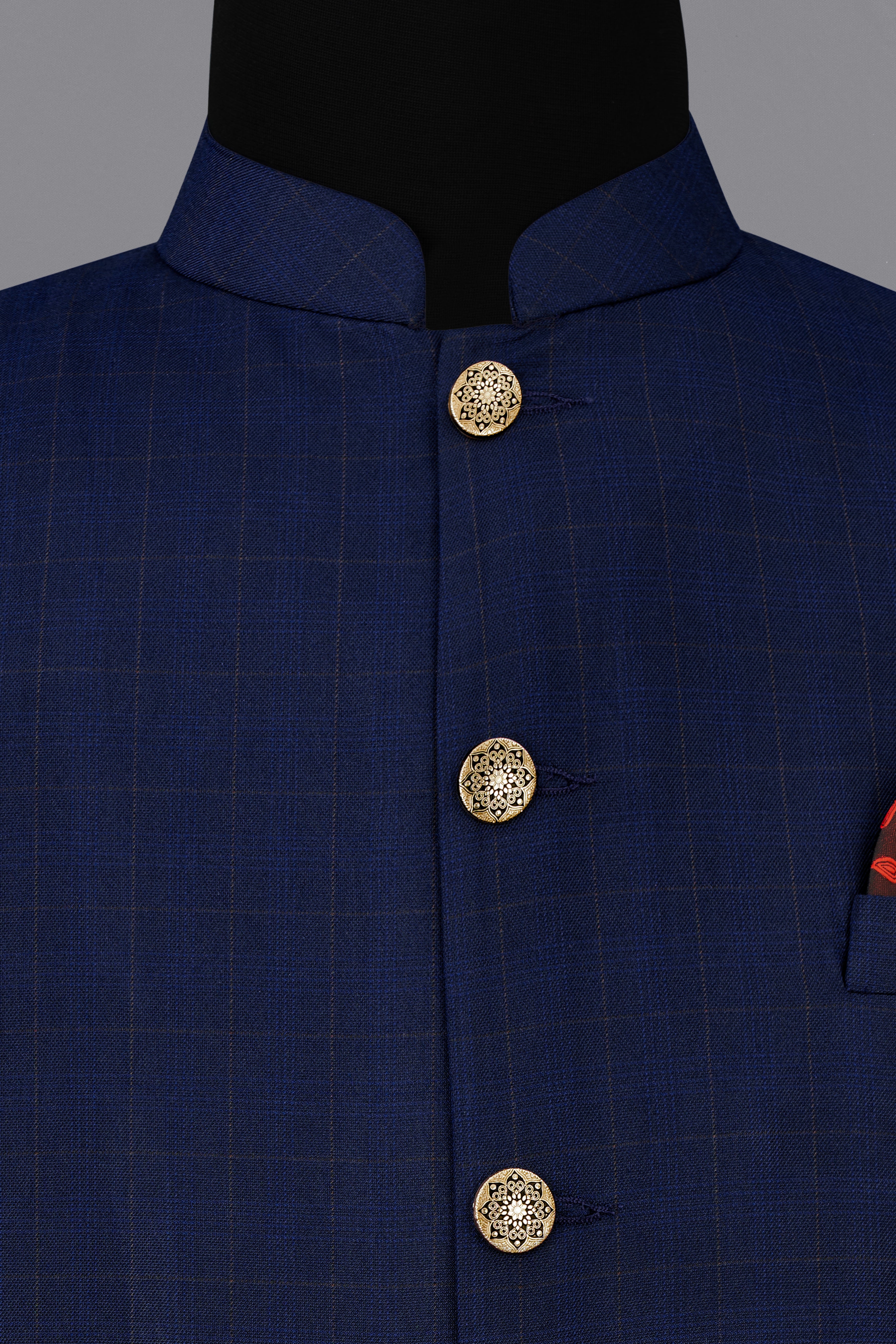 Tuna Blue Windowpane Nehru Jacket