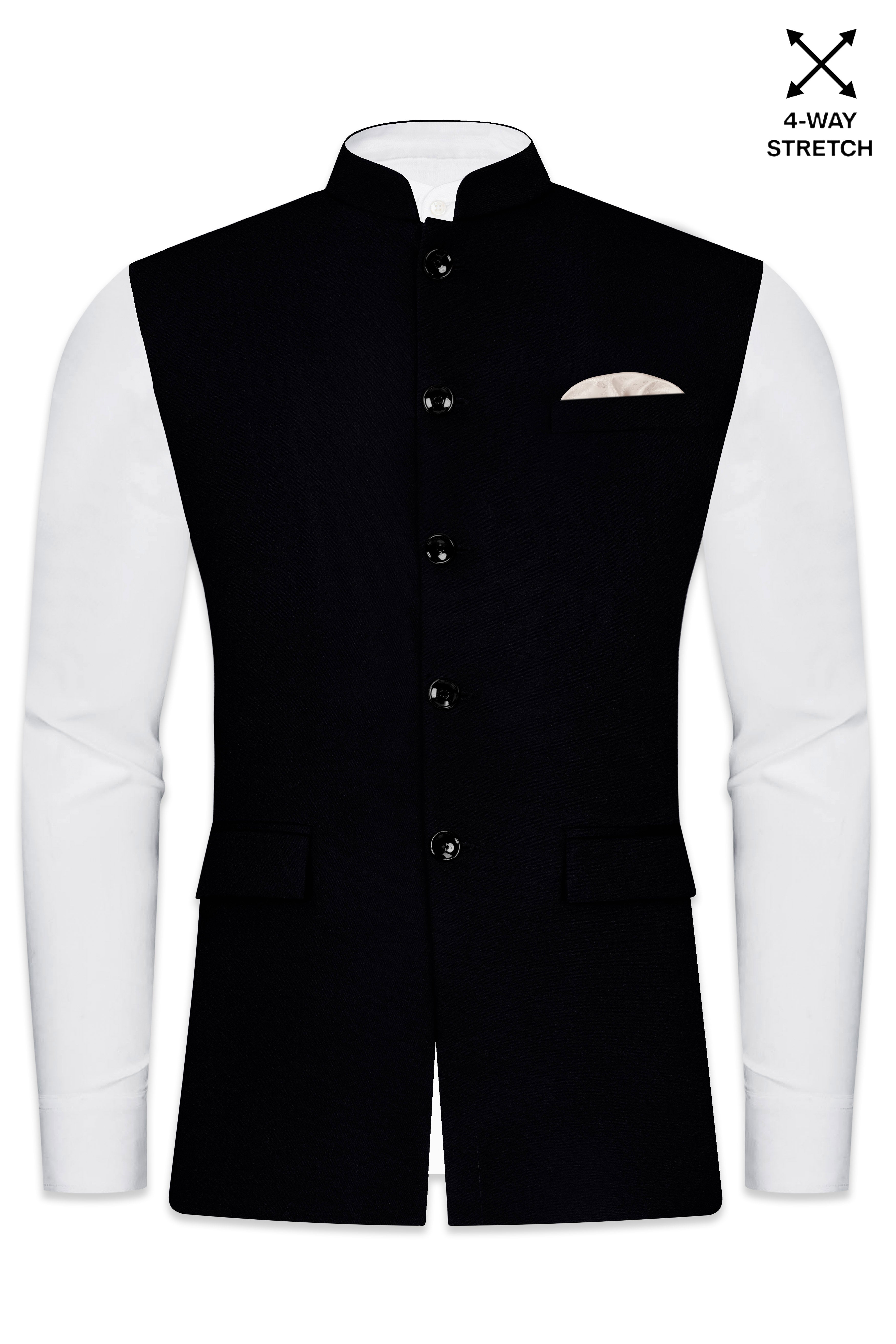 Noirex-Korean Black ( The Best Black We Have ) 4-Way Stretch Wrinkle-Free Nehru Jacket