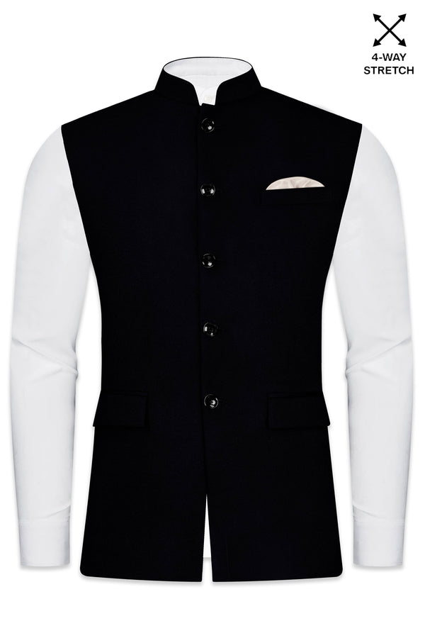 Noirex-Korean Black ( The Best Black We Have ) 4-Way Stretch Wrinkle-Free Nehru Jacket