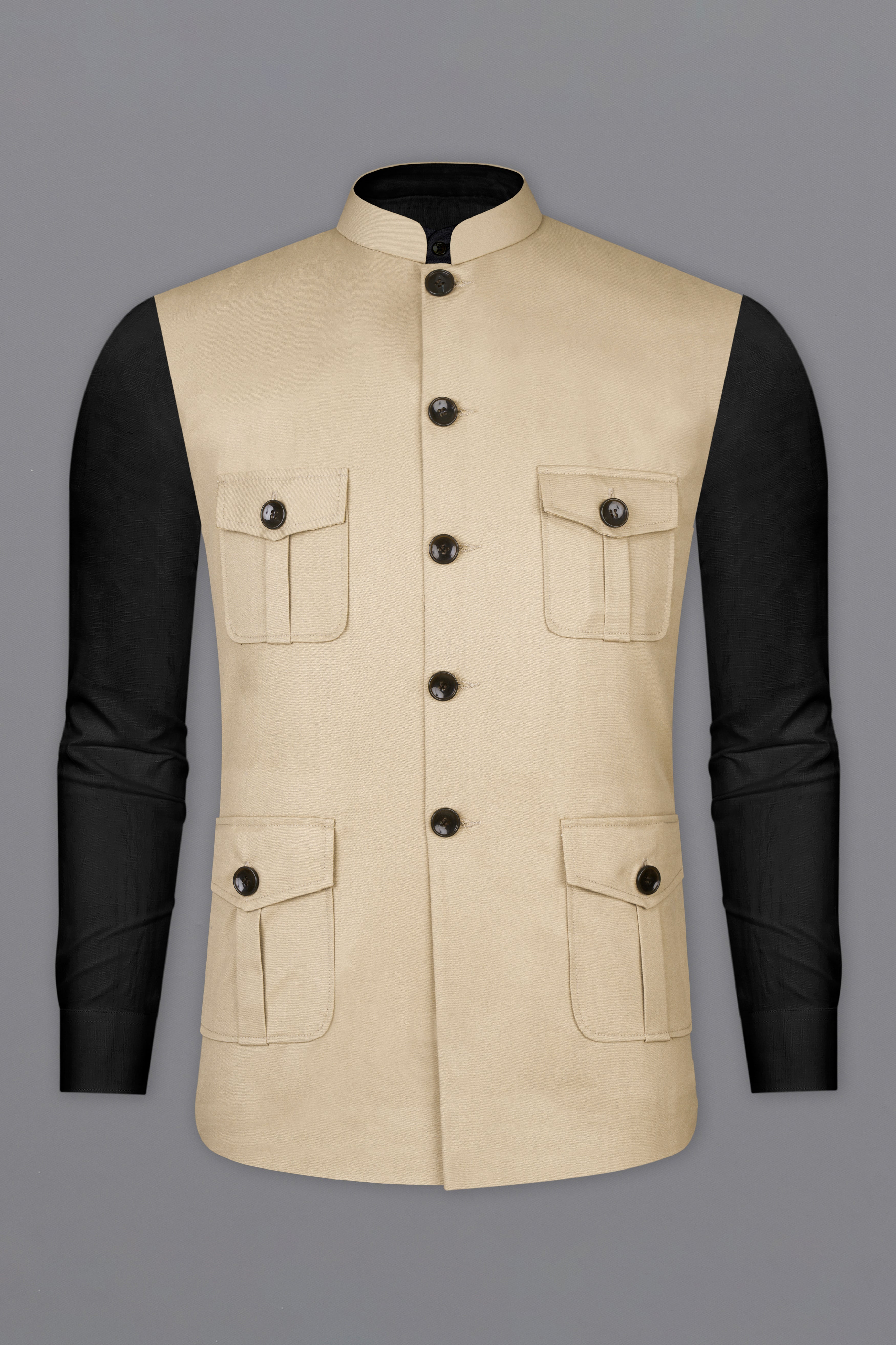 Hazelnut Cream Subtle Sheen Designer Nehru Jacket