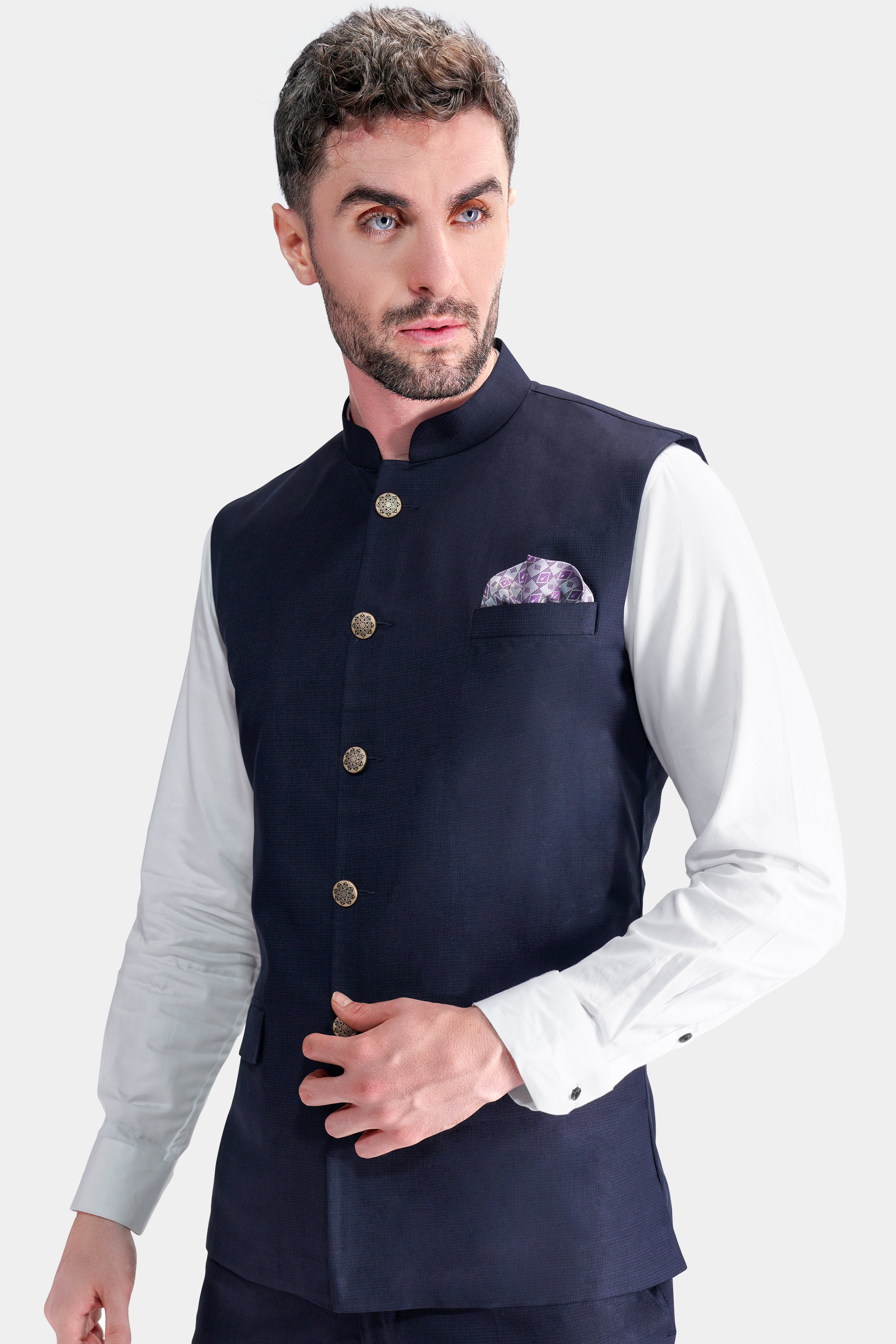 Haiti Blue Wool Rich Nehru Jacket WC2751-36, WC2751-38, WC2751-40, WC2751-42, WC2751-44, WC2751-46, WC2751-48, WC2751-50, WC2751-52, WC2751-54, WC2751-56, WC2751-58, WC2751-60