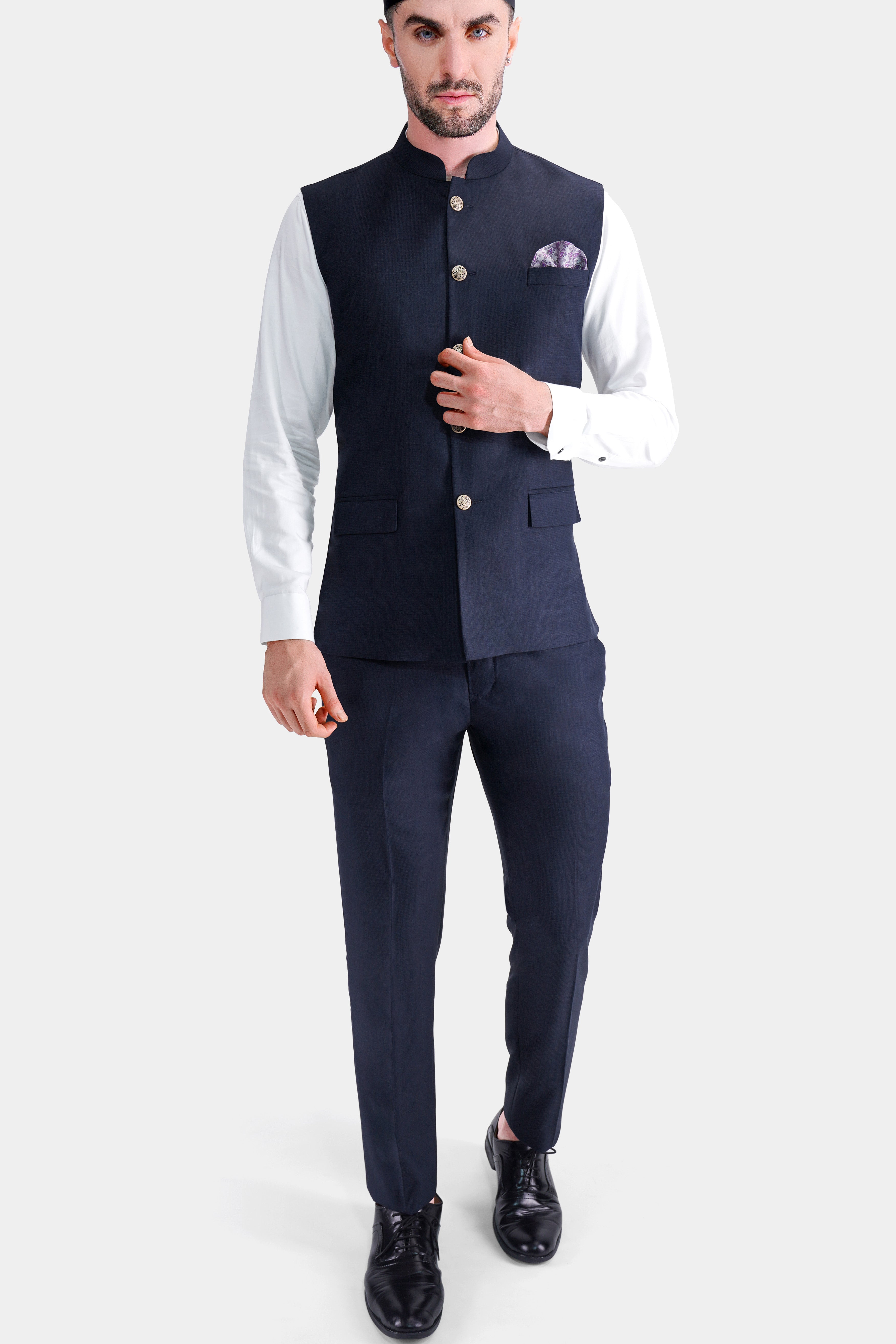 Haiti Blue Wool Rich Nehru Jacket