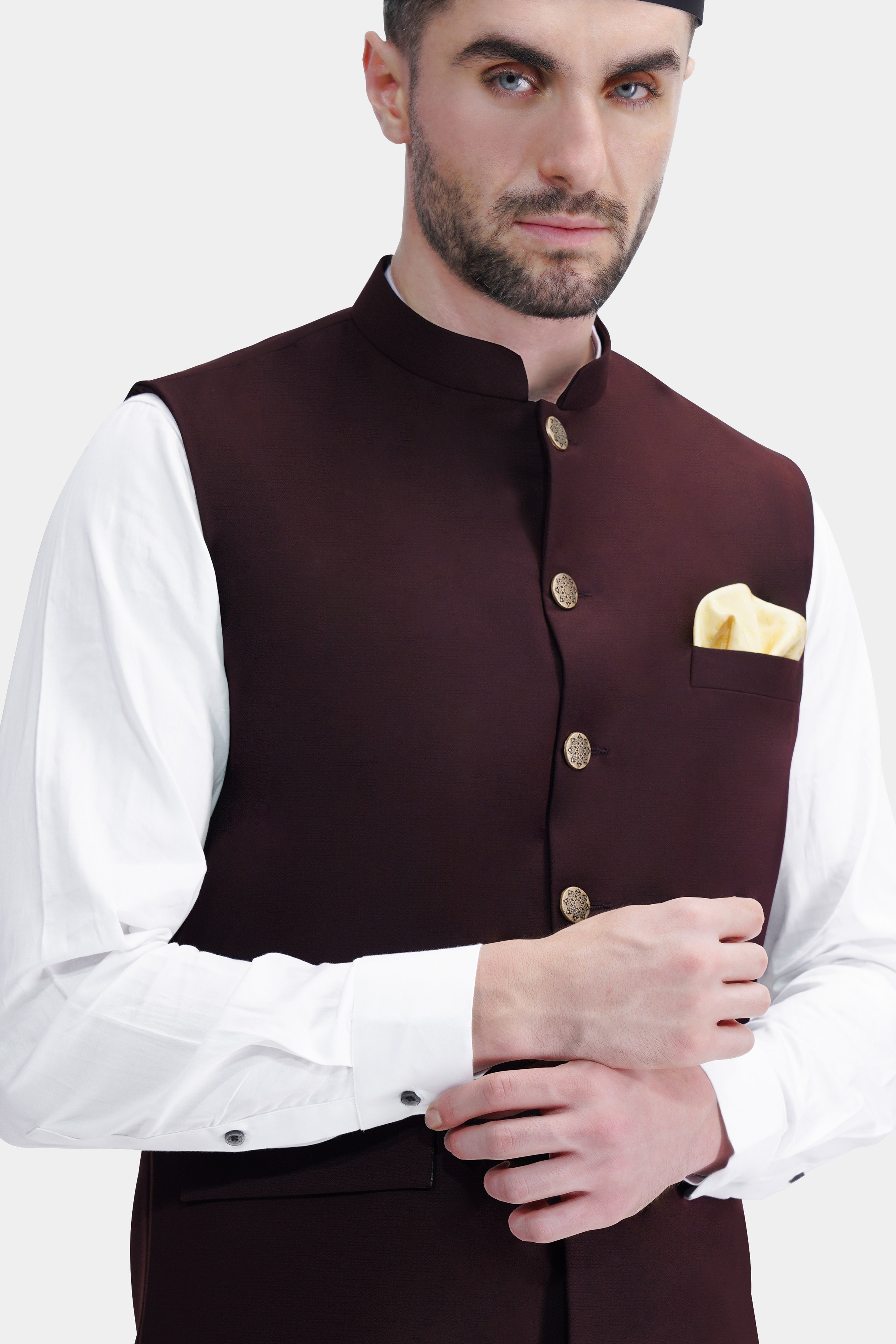 Men Grey Cotton Sleeveless Nehru Jacket Online - Bagh India