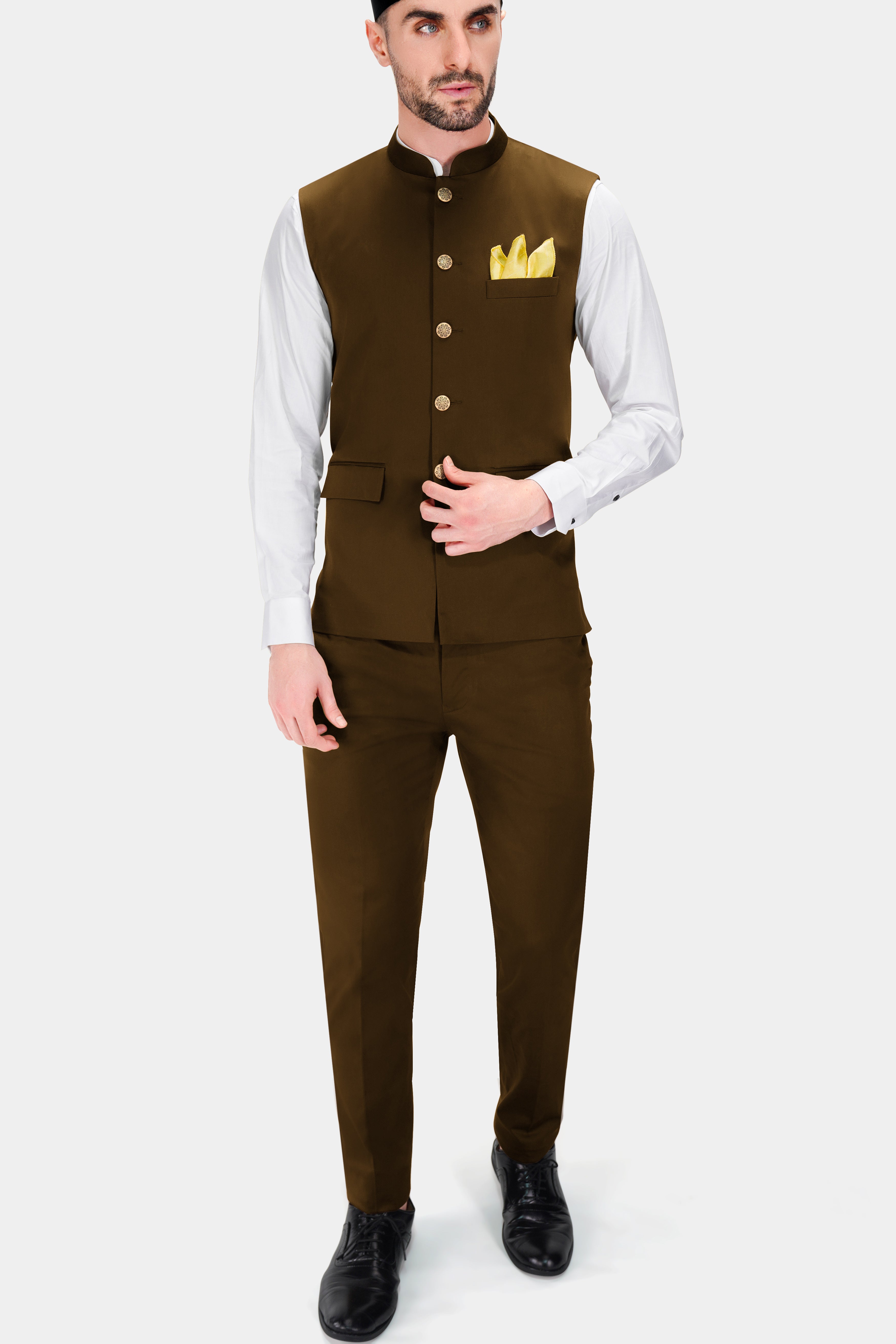 Metallic Bronze Brown Premium Cotton Stretchable Traveler Nehru Jacket