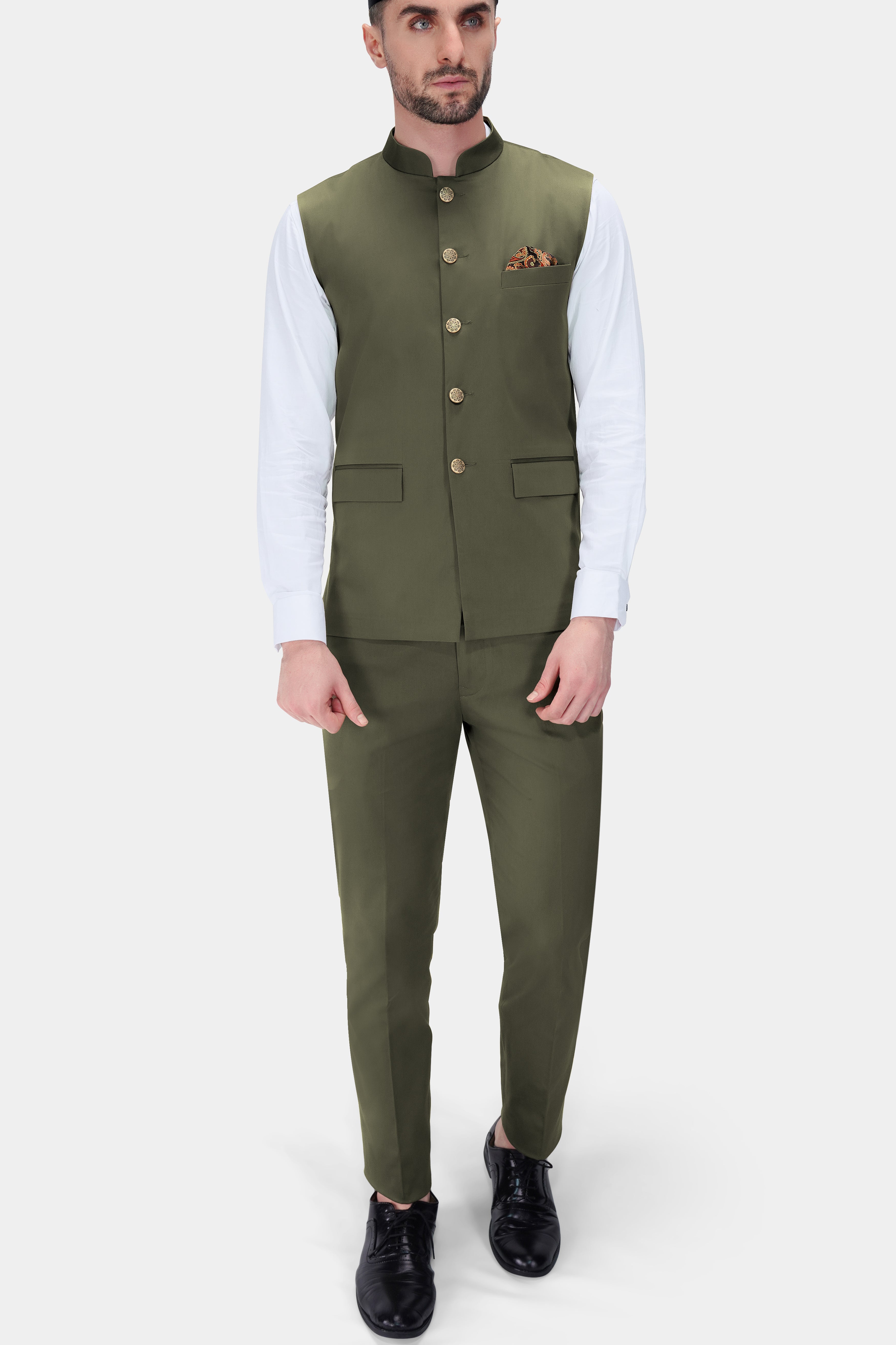 Hemlock Green Premium Cotton Stretchable Traveler Nehru Jacket
