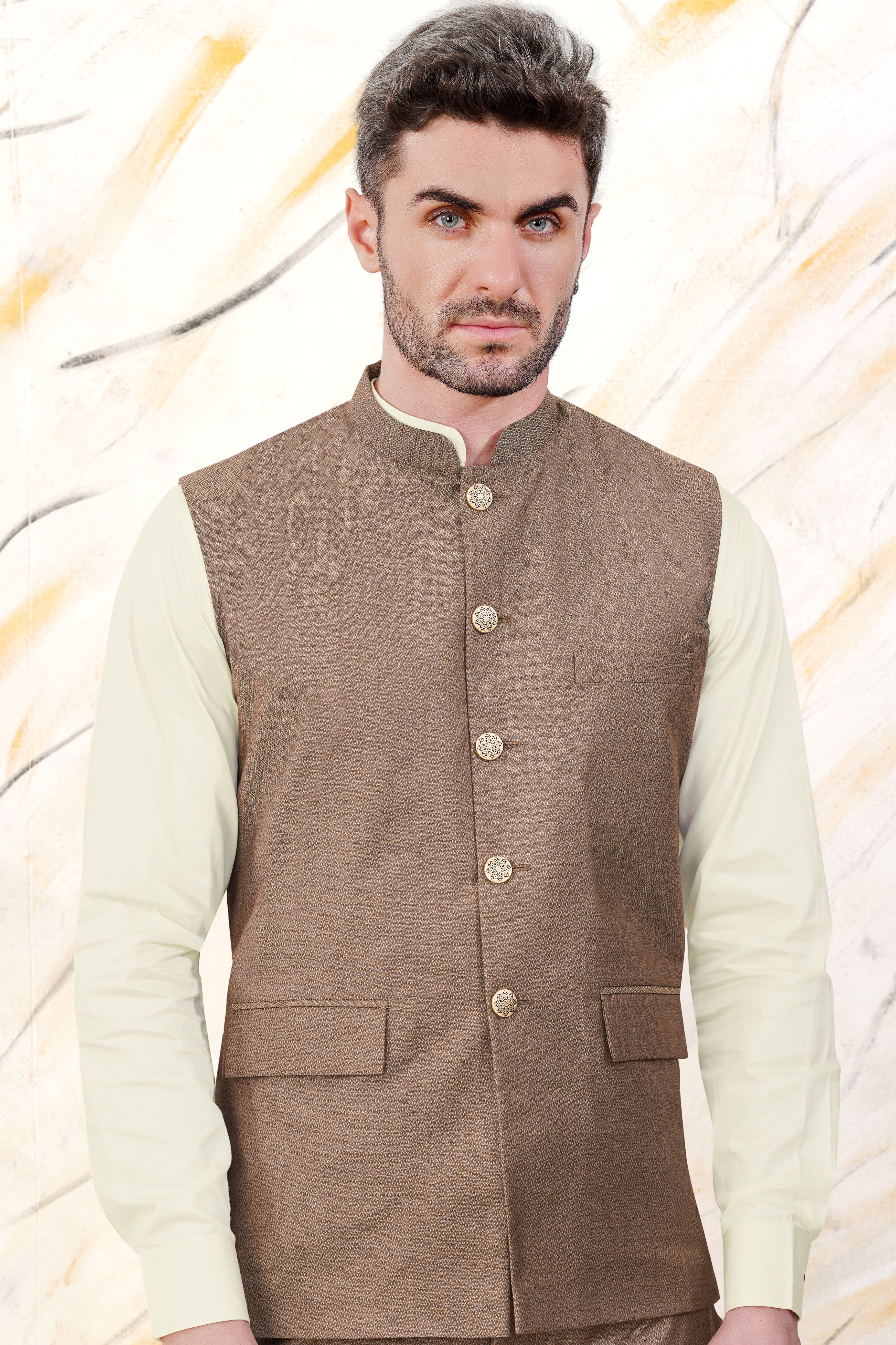 Wintage Men's Tweed Wool Festive and Casual Nehru Jacket Vest Waistcoat :  Brown
