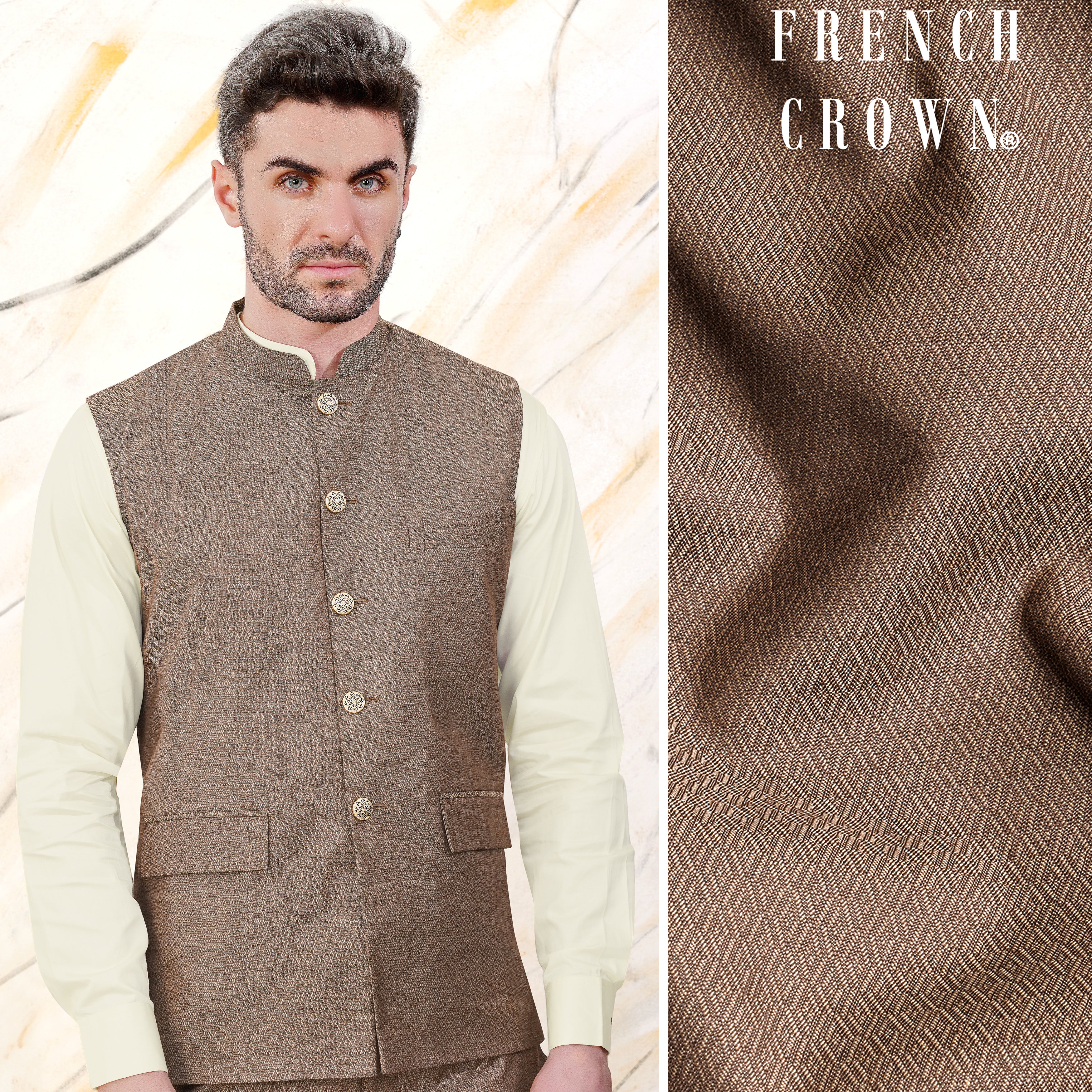 Buy Navy Blue Jacket With Gold Foil Print Online in the UK @Manyavar - Nehru  Jacket for Men