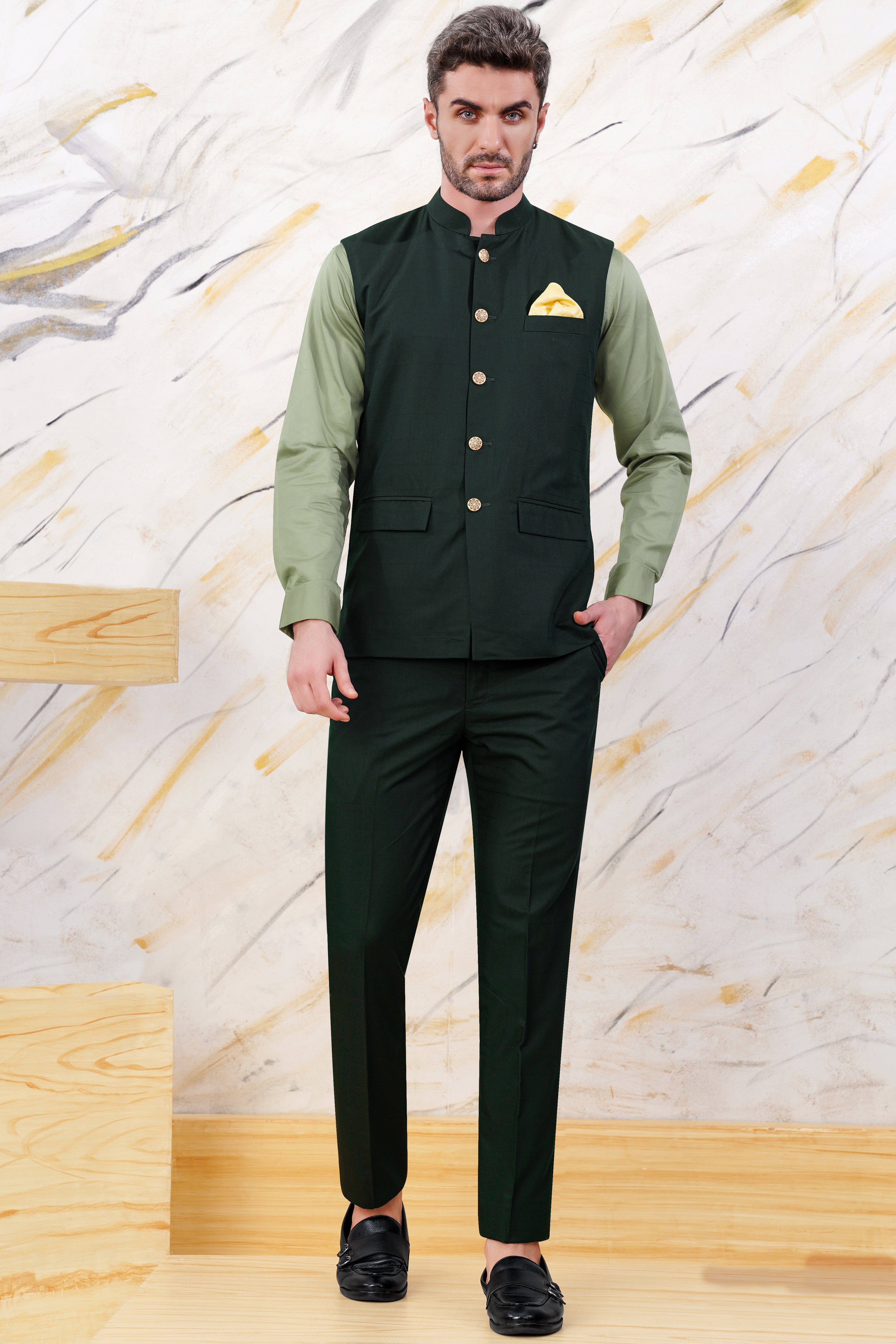 Sacramento Green Wool Rich Nehru Jacket WC3066-36, WC3066-38, WC3066-40, WC3066-42, WC3066-44, WC3066-46, WC3066-48, WC3066-50, WC3066-52, WC3066-54, WC3066-56, WC3066-58, WC3066-60