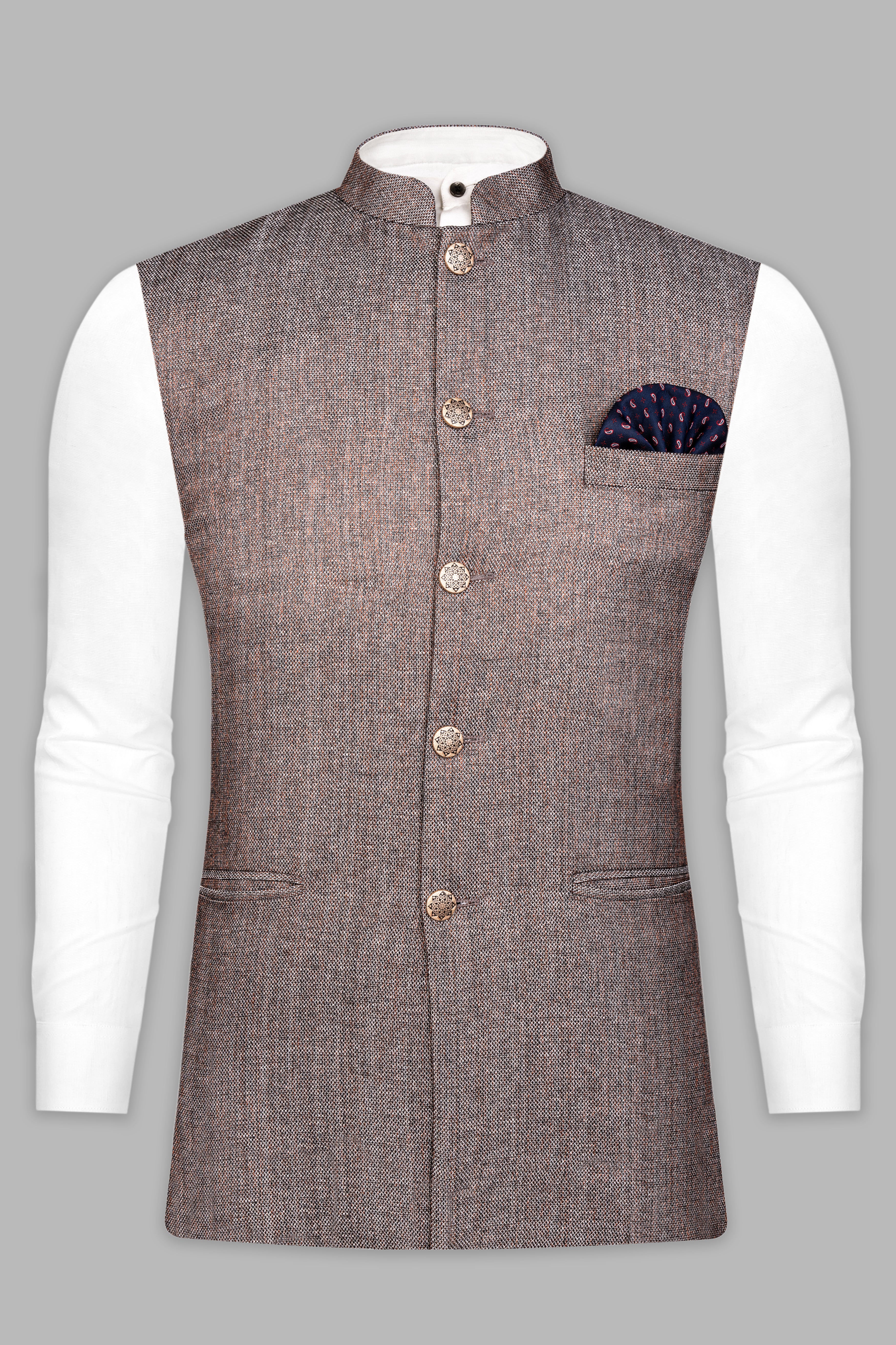Ferra Brown Textured Nehru Jacket