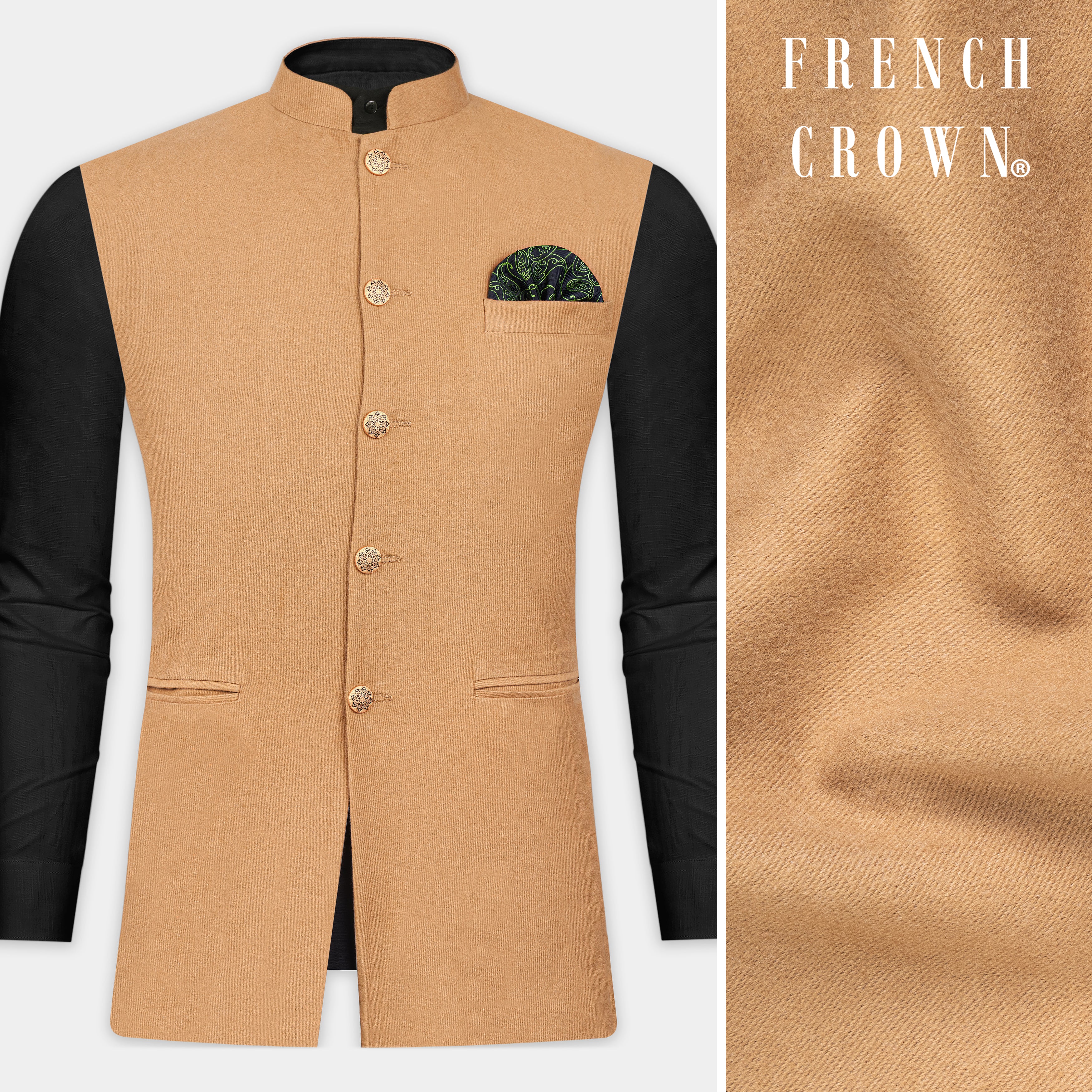 Antique Orange Textured Premium Wool Blend Wedding Nehru Jackets