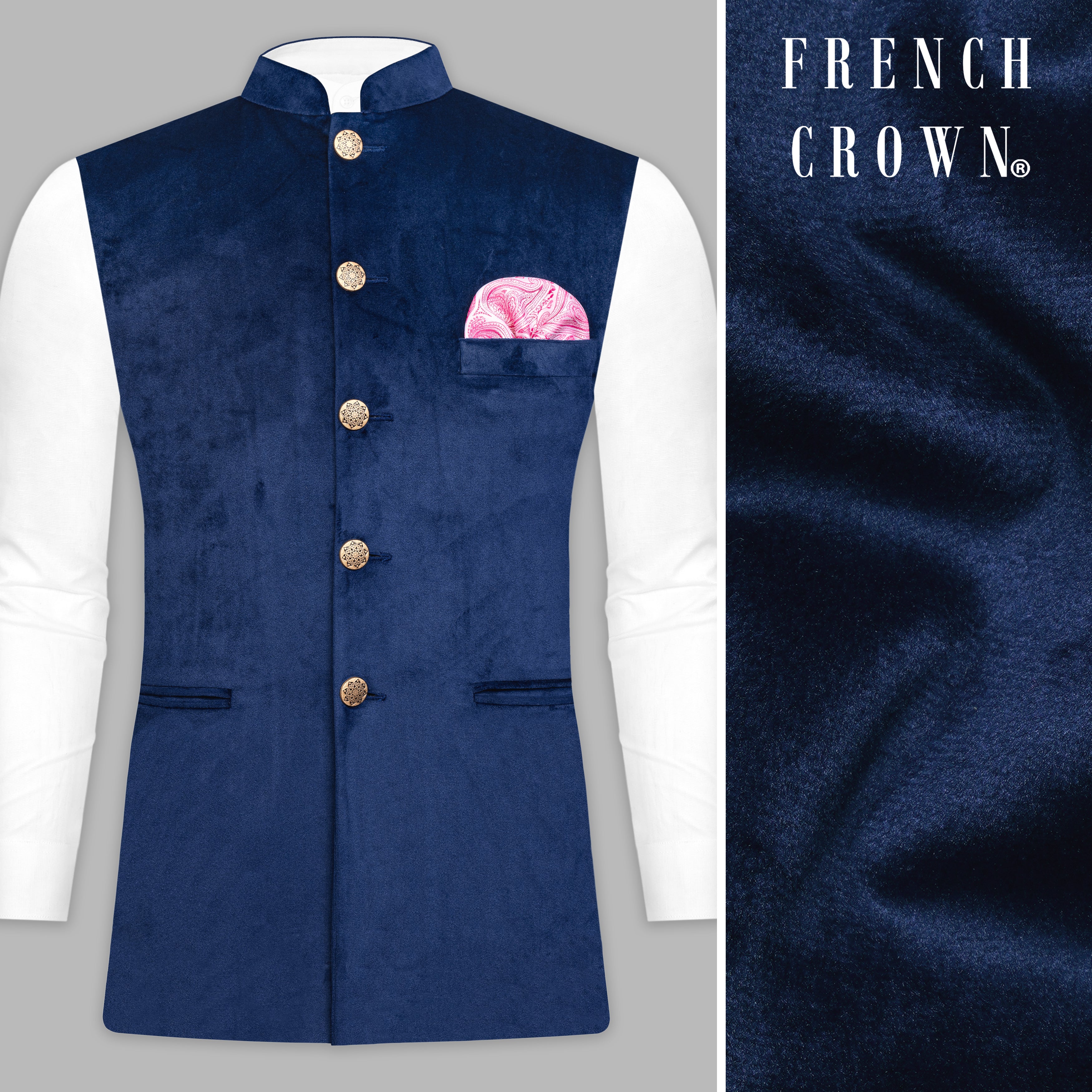 Downriver Blue Velvet Nehru Jacket