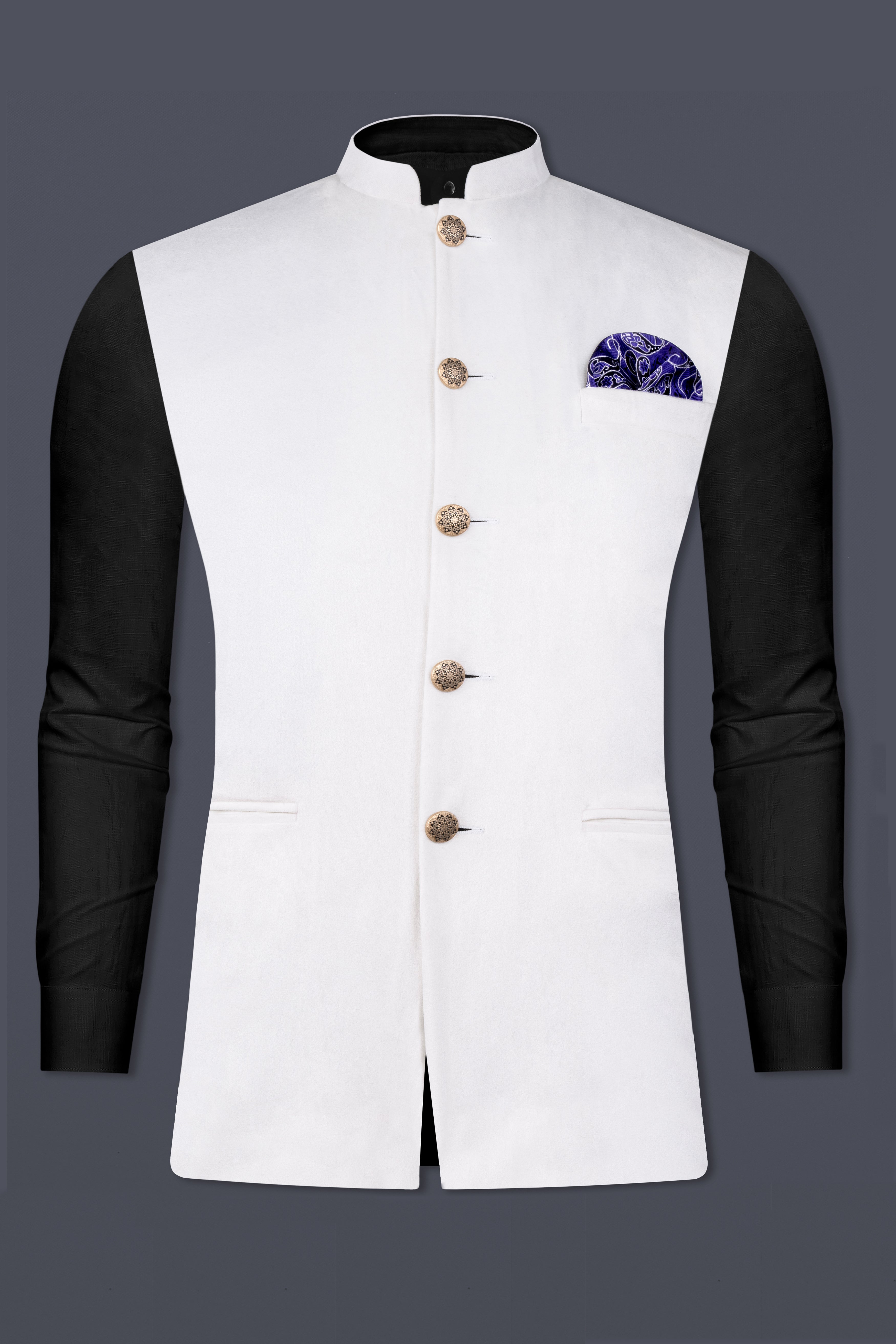 Bright White Velvet Nehru Jacket