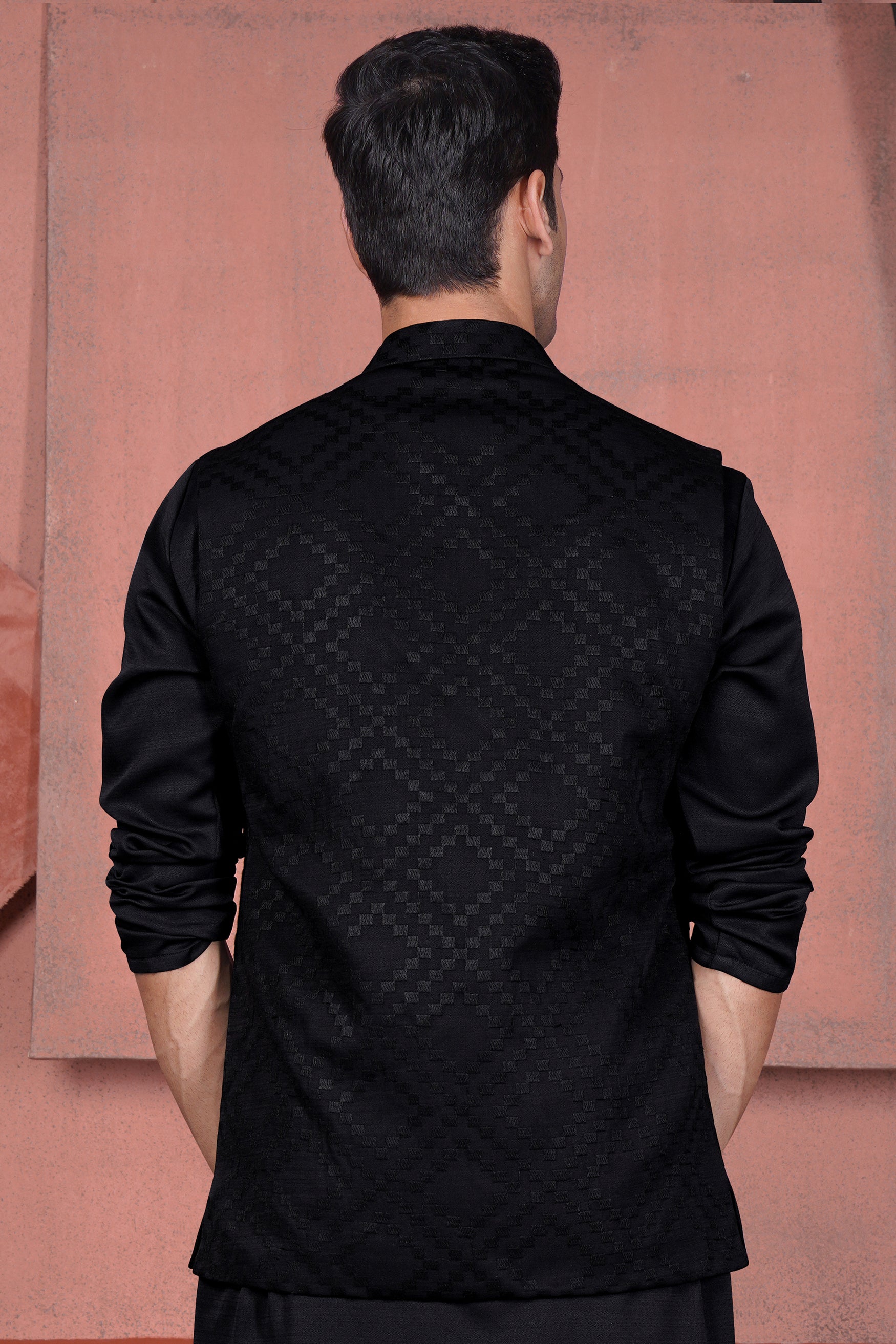 Jade Black Viscose Embroidered Designer Nehru Jacket