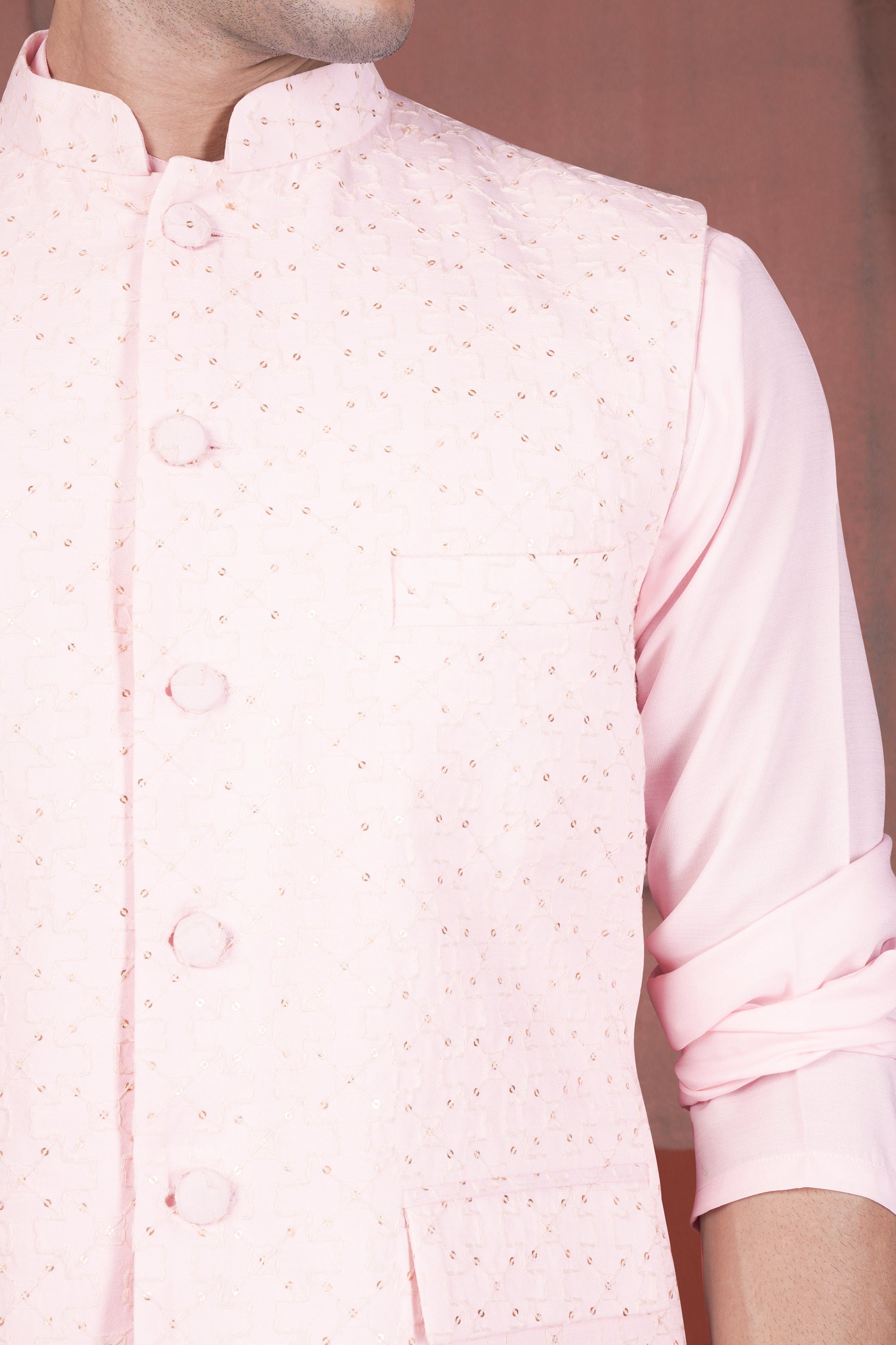 Light Pink Kurta With Nehru jacket - Shahi Handi Craft