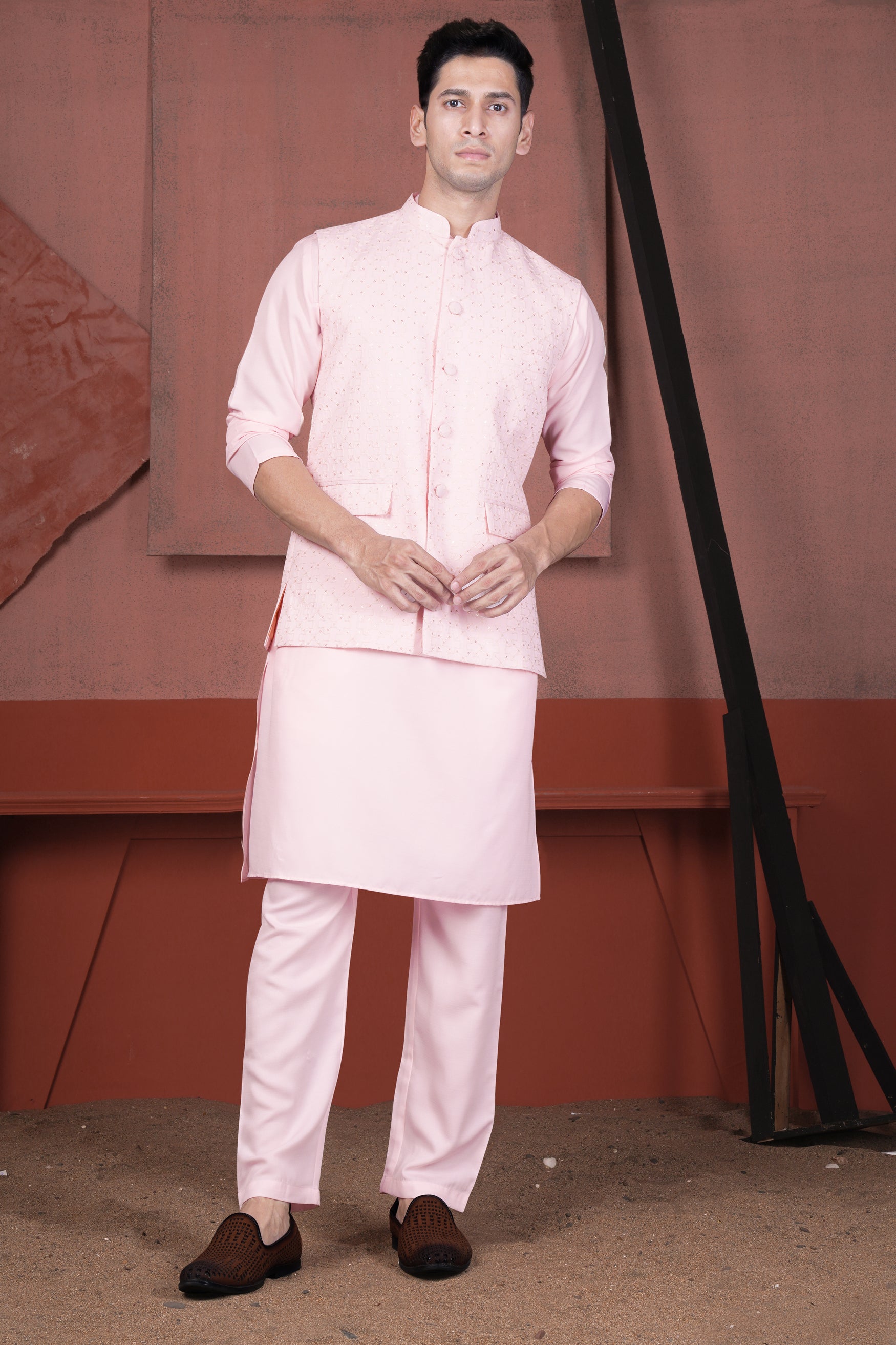 Buy Peach Printed Nehru Jacket Online at Best Price | Cbazaar