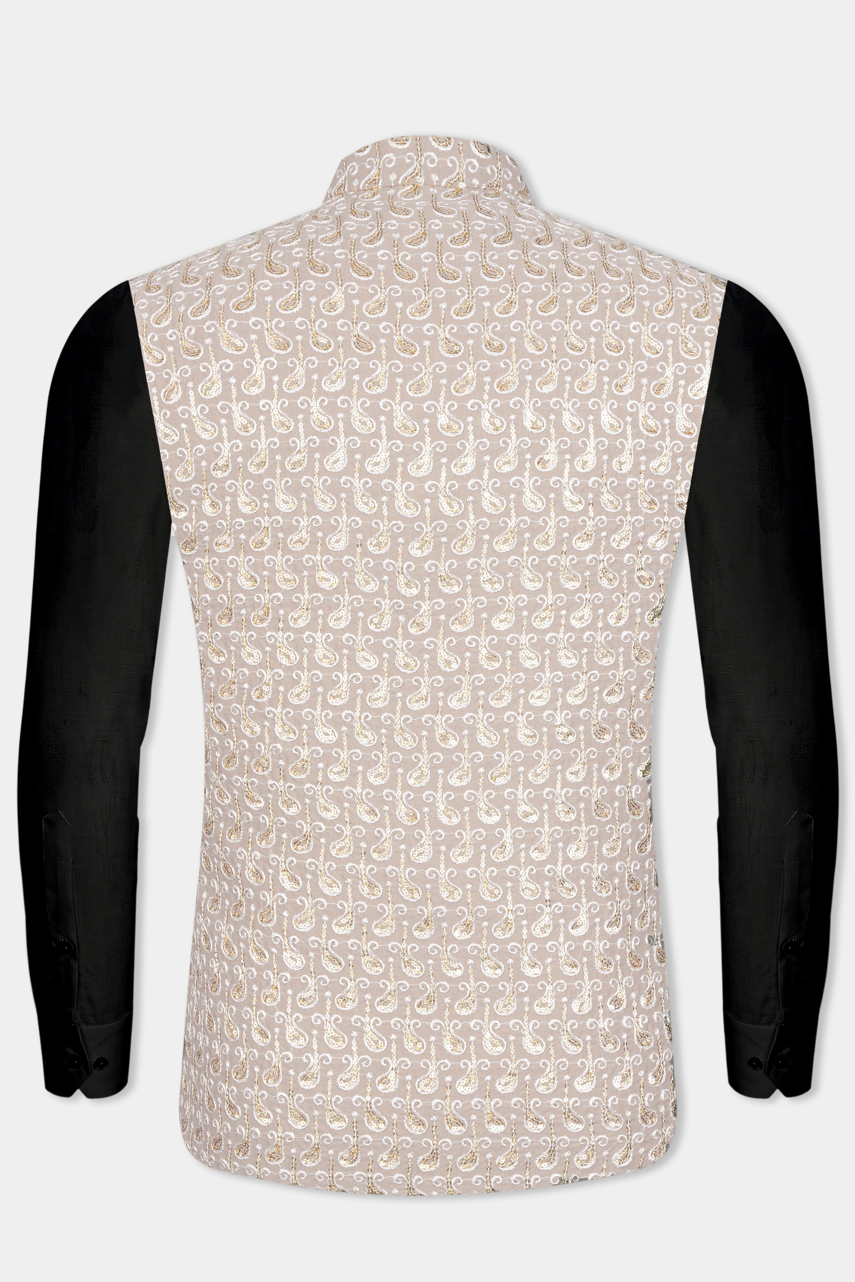 Foggy Brown Paisley Pattern Thread and Sequin Embroidered Designer Viscose Nehru Jacket