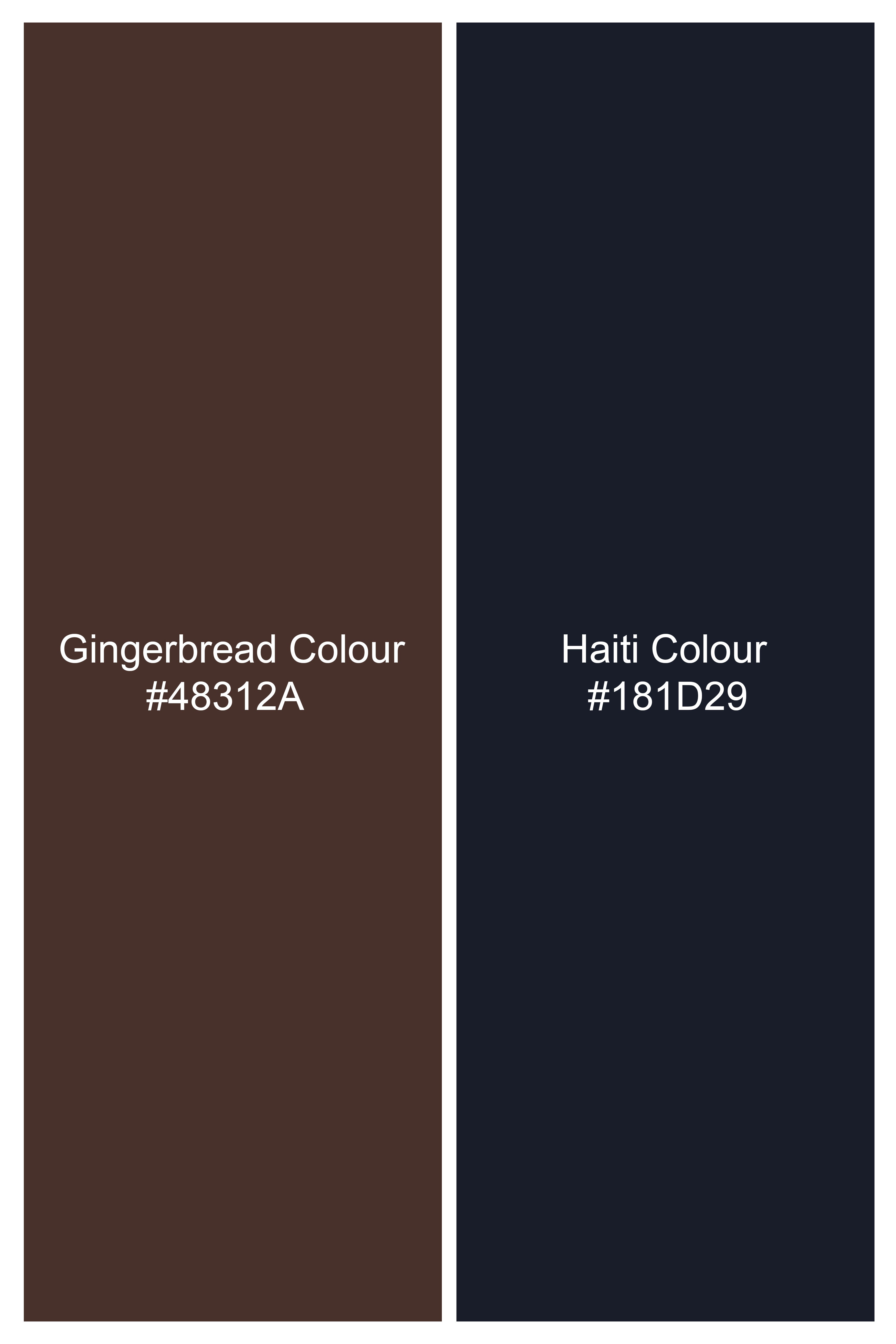Gingerbread Brown and Haiti Blue Plaid Wool Rich  Nehru Jacket