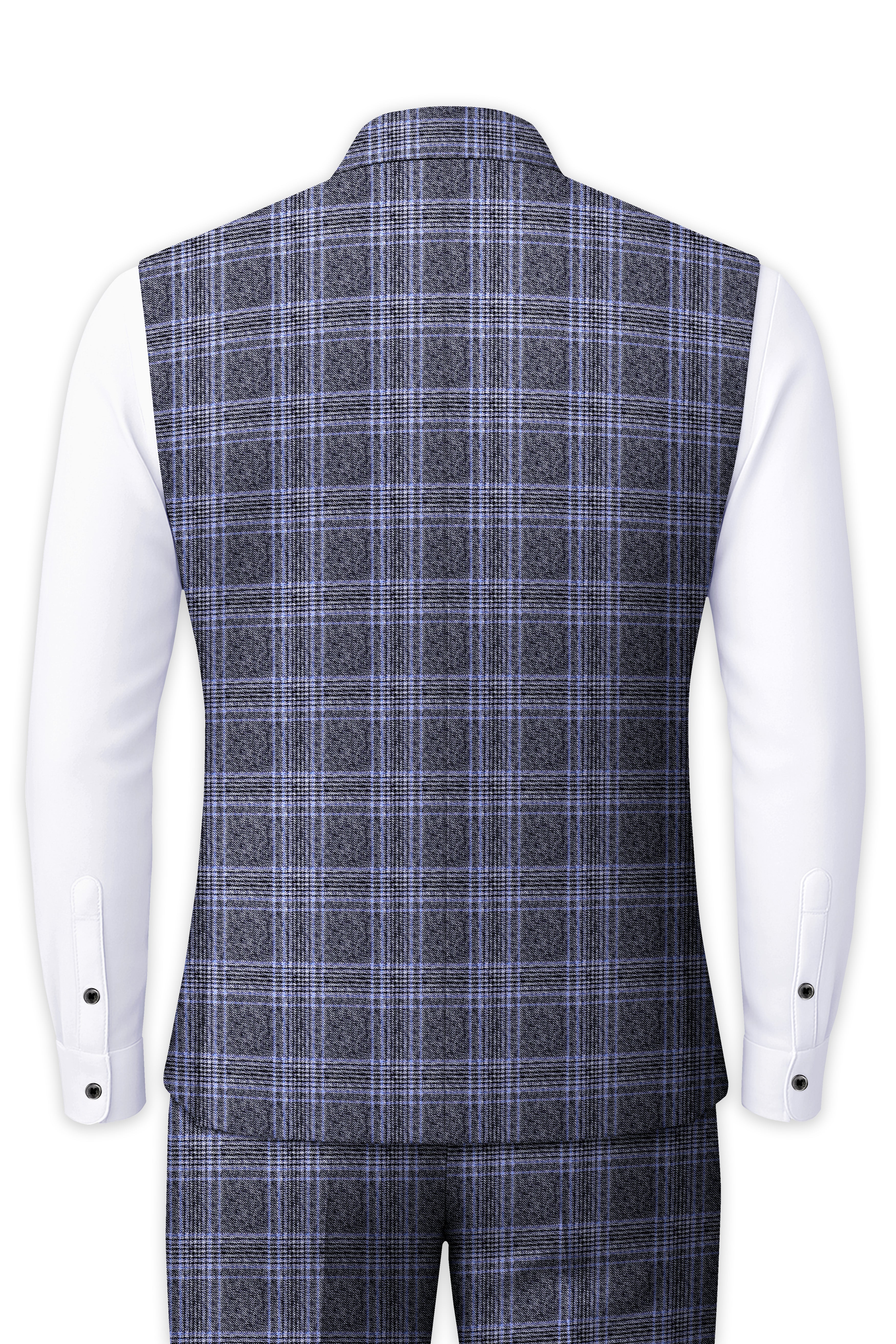 Dolphin And Casper Blue Checkered Wool Rich Nehru jacket