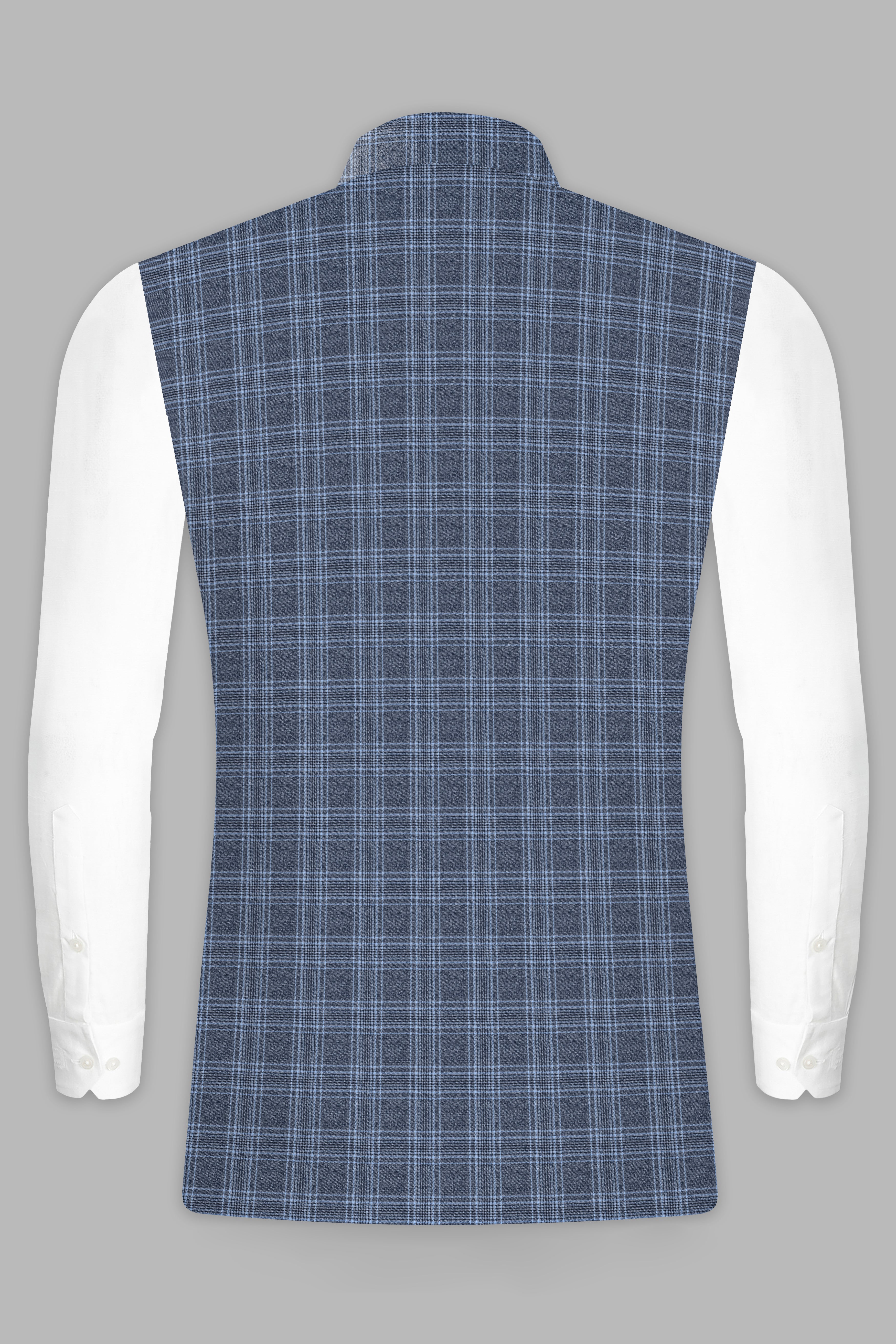 Dolphin And Casper Blue Checkered Wool Rich Nehru jacket