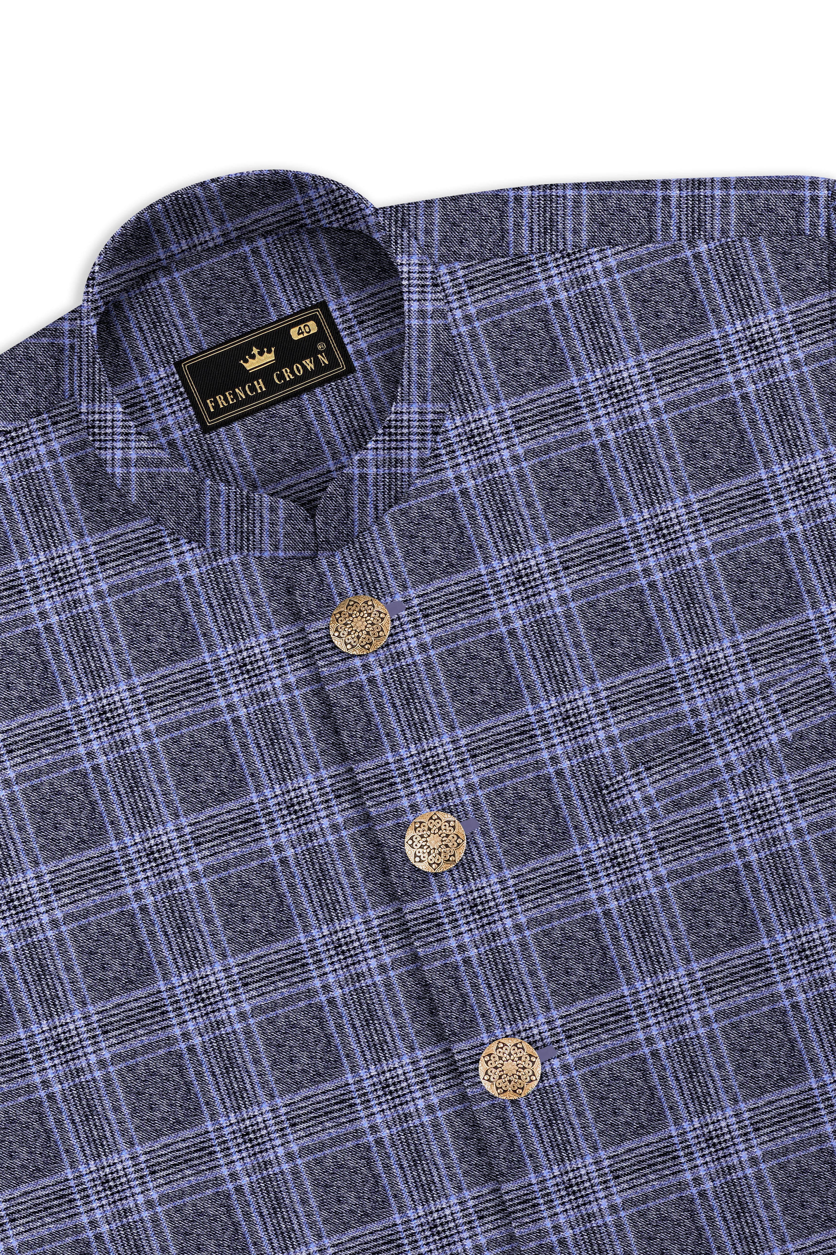 Dolphin And Casper Blue Checkered Wool Rich Nehru jacket