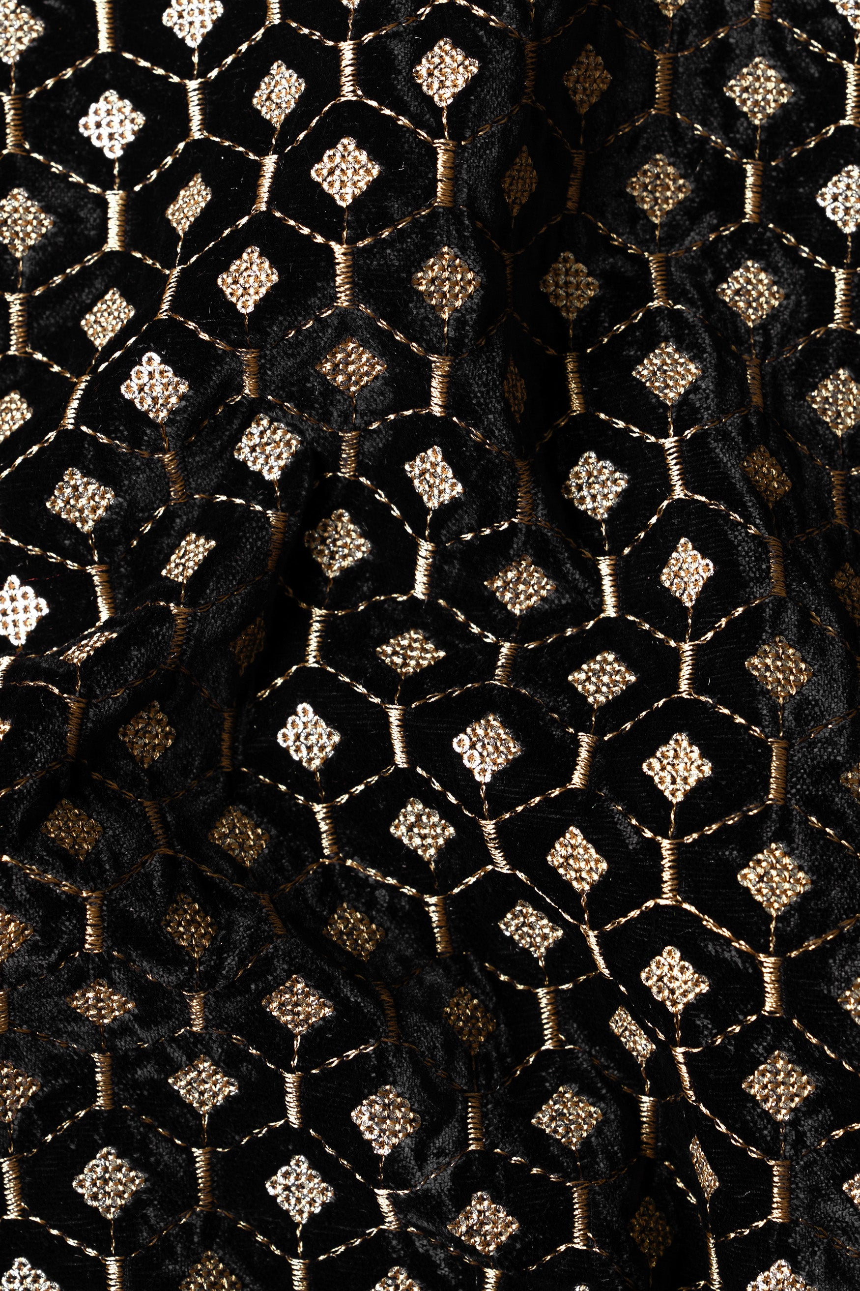 Jade Black and Fawn Brown Hexagon Thread and Sequin Embroidered Designer Nehru Jacket