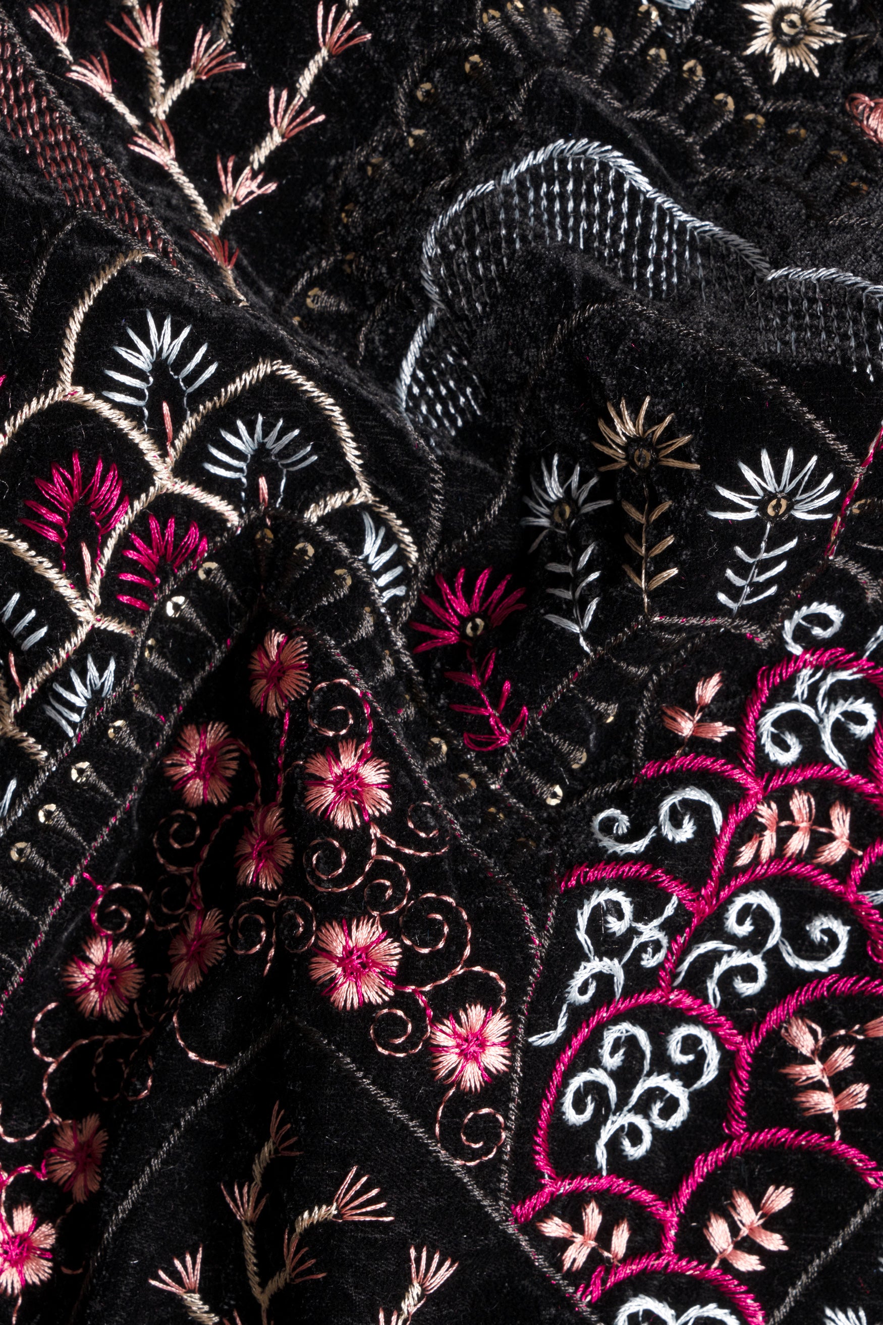 Jade Black Multicolour Floral Thread and Sequin Embroidered Designer Nehru Jacket WC3470-36,  WC3470-38,  WC3470-40,  WC3470-42,  WC3470-44,  WC3470-46,  WC3470-48,  WC3470-50,  WC3470-52,  WC3470-54,  WC3470-56,  WC3470-58,  WC3470-60