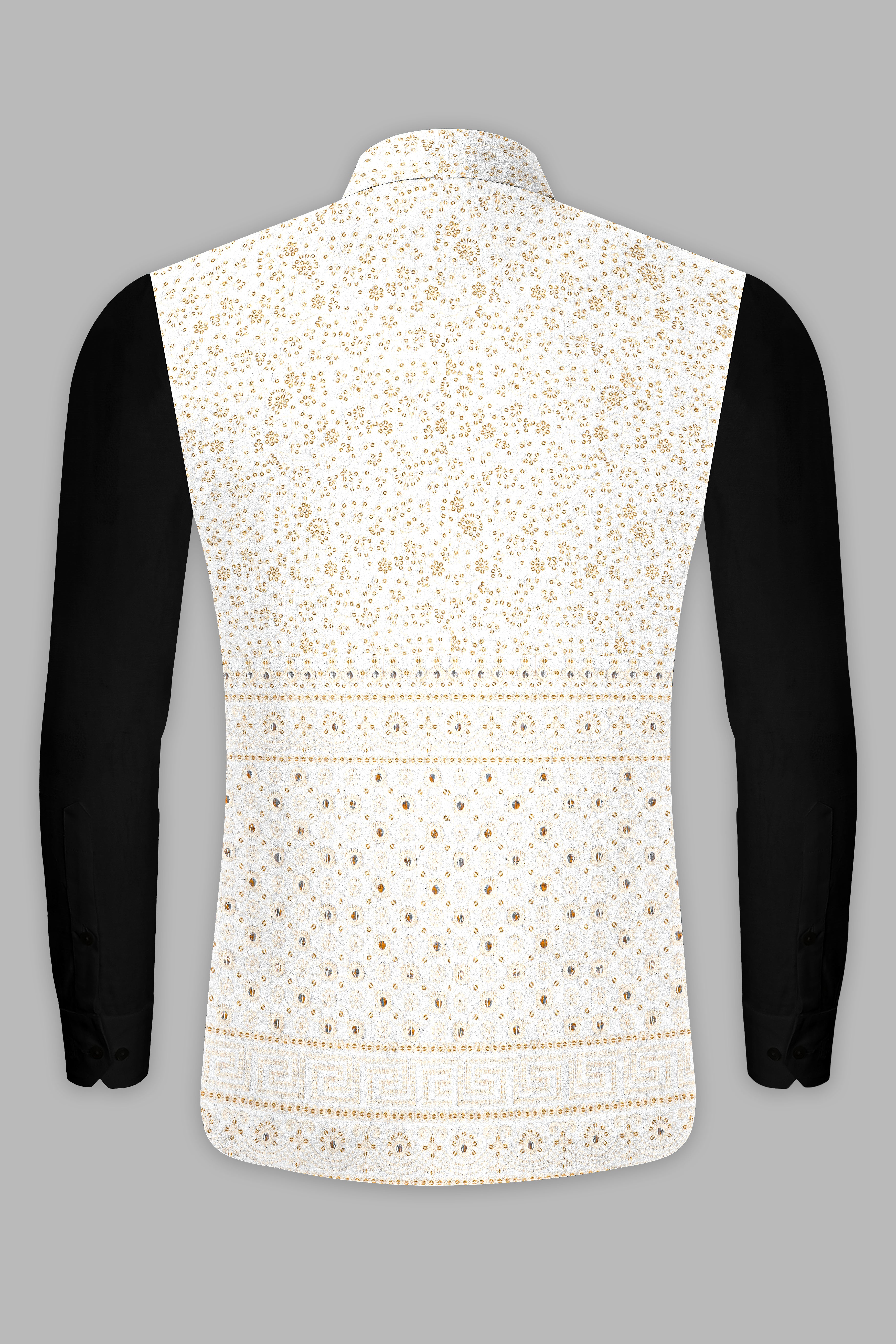 Bright White and Merino Cream Sequin Embroidered Nehru Jacket WC3481-36,  WC3481-38,  WC3481-40,  WC3481-42,  WC3481-44,  WC3481-46,  WC3481-48,  WC3481-50,  WC3481-52,  WC3481-54,  WC3481-56,  WC3481-58,  WC3481-60