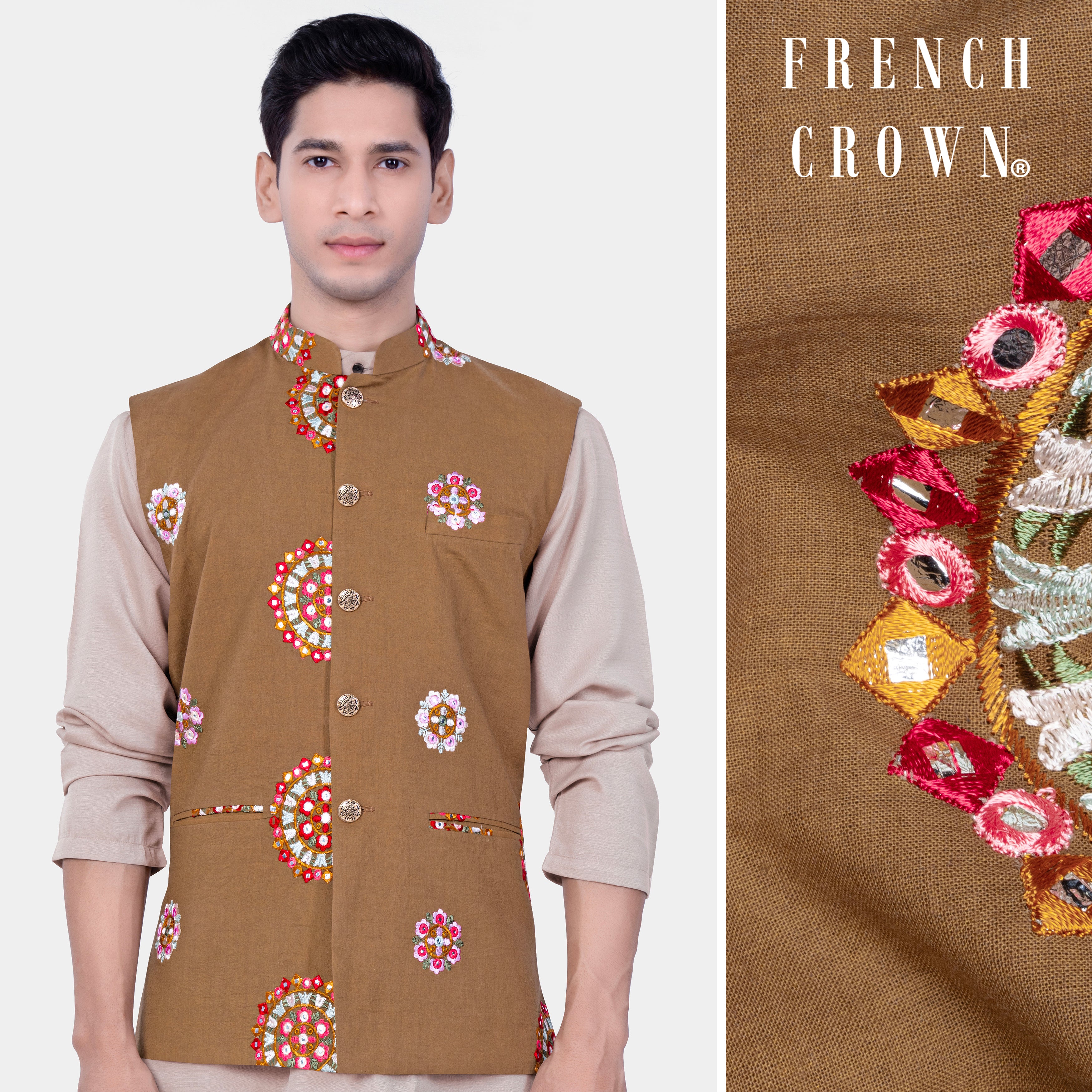 Spicy Mix Brown With Shisha work Embroidered Textured Premium