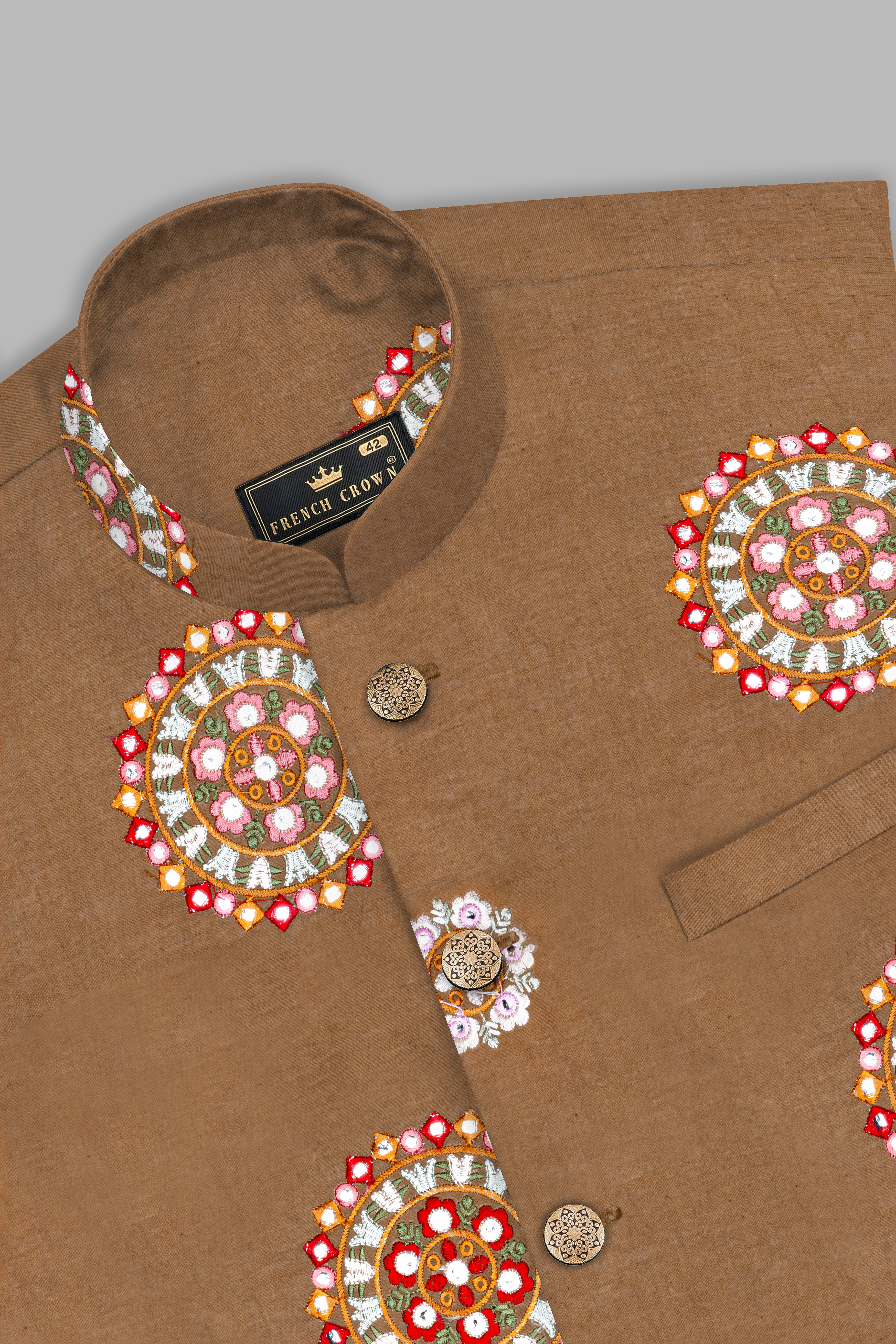 Spicy Mix Brown With Shisha work Embroidered Nehru Jacket