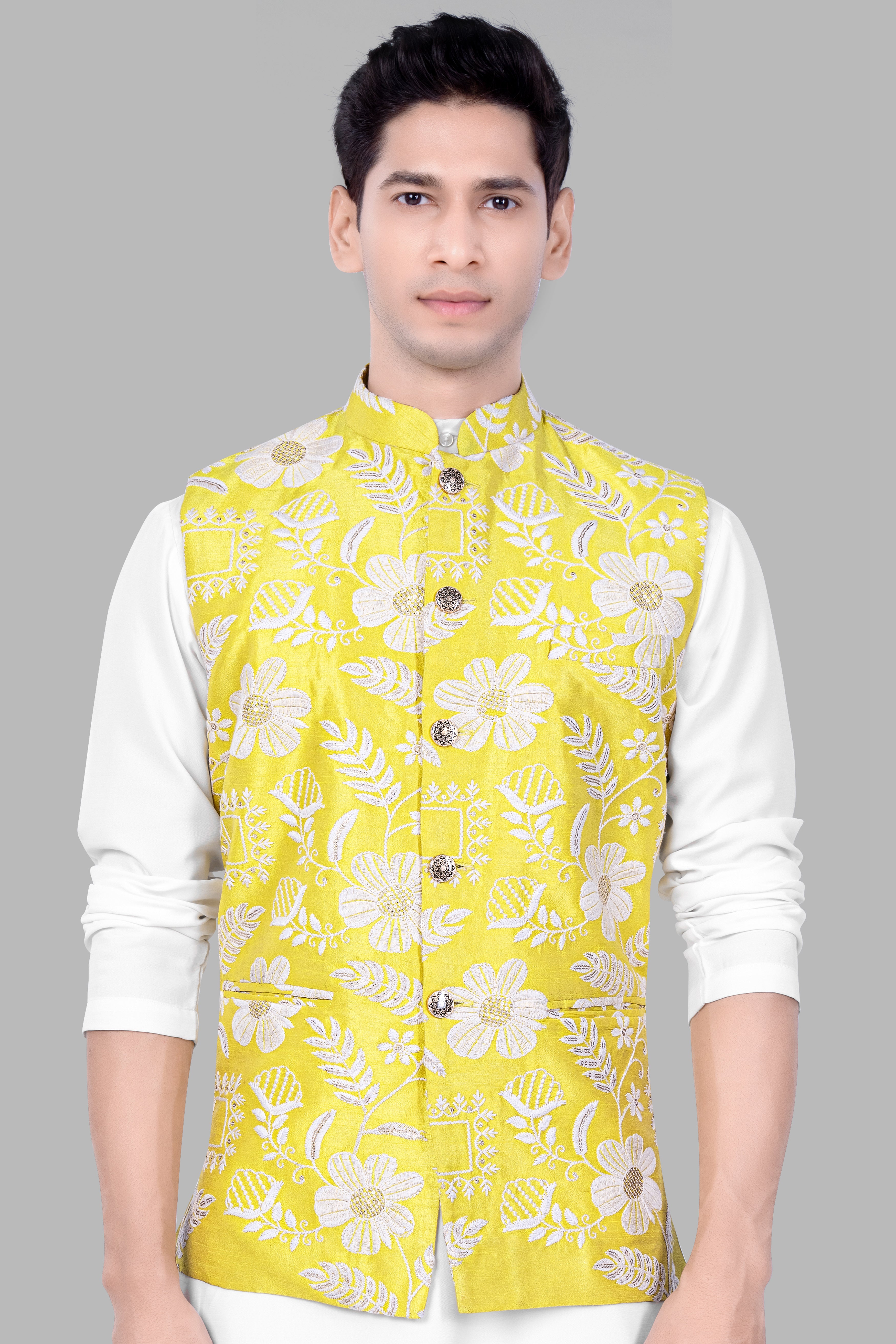 Buy online White Floral Printed Nehru Jacket from Jackets for Men by  Showoff for ₹2349 at 65% off | 2024 Limeroad.com