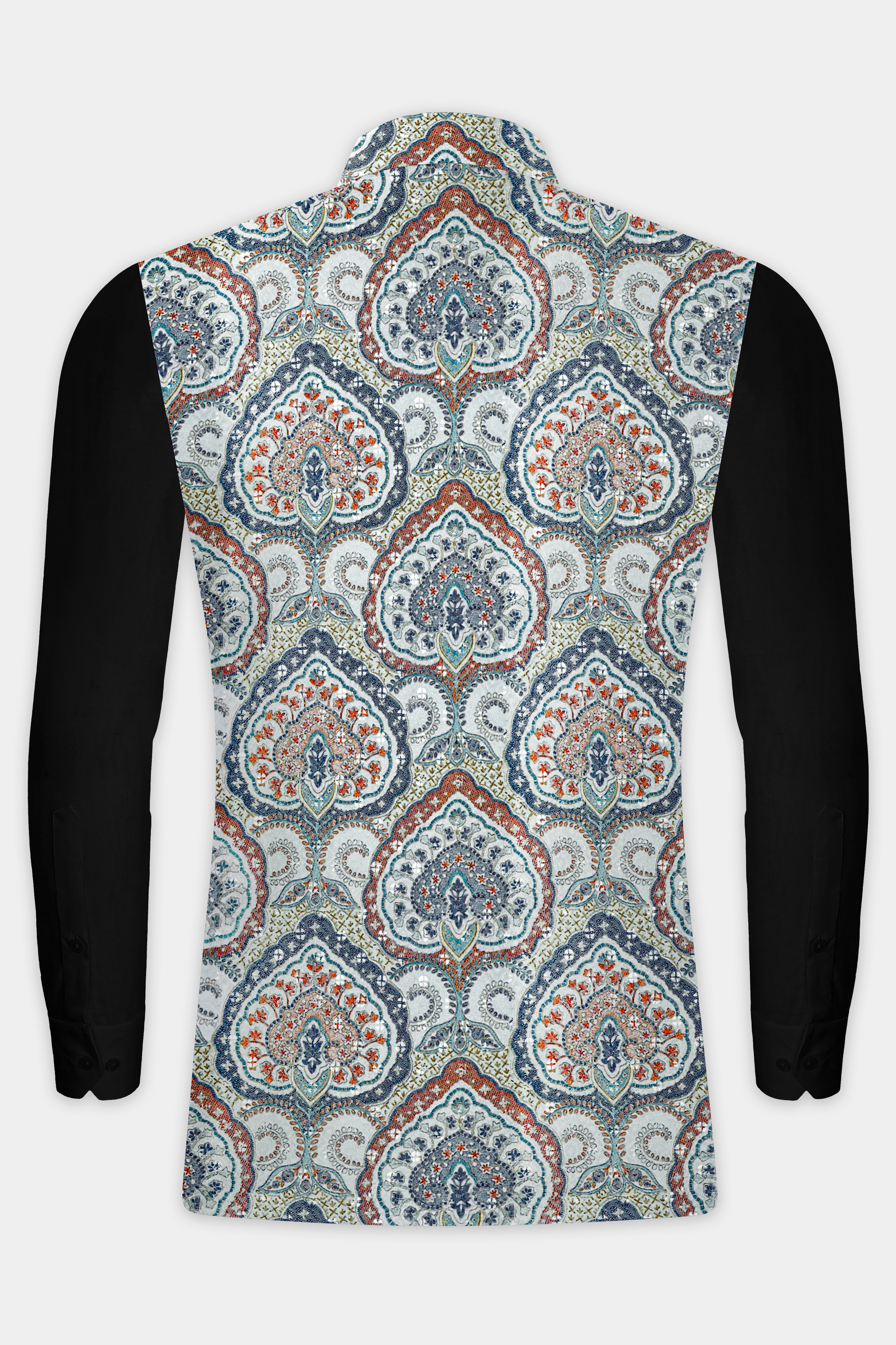 Shiraz Blue And Hippie Red MultiColour Embroidered Nehru Jacket