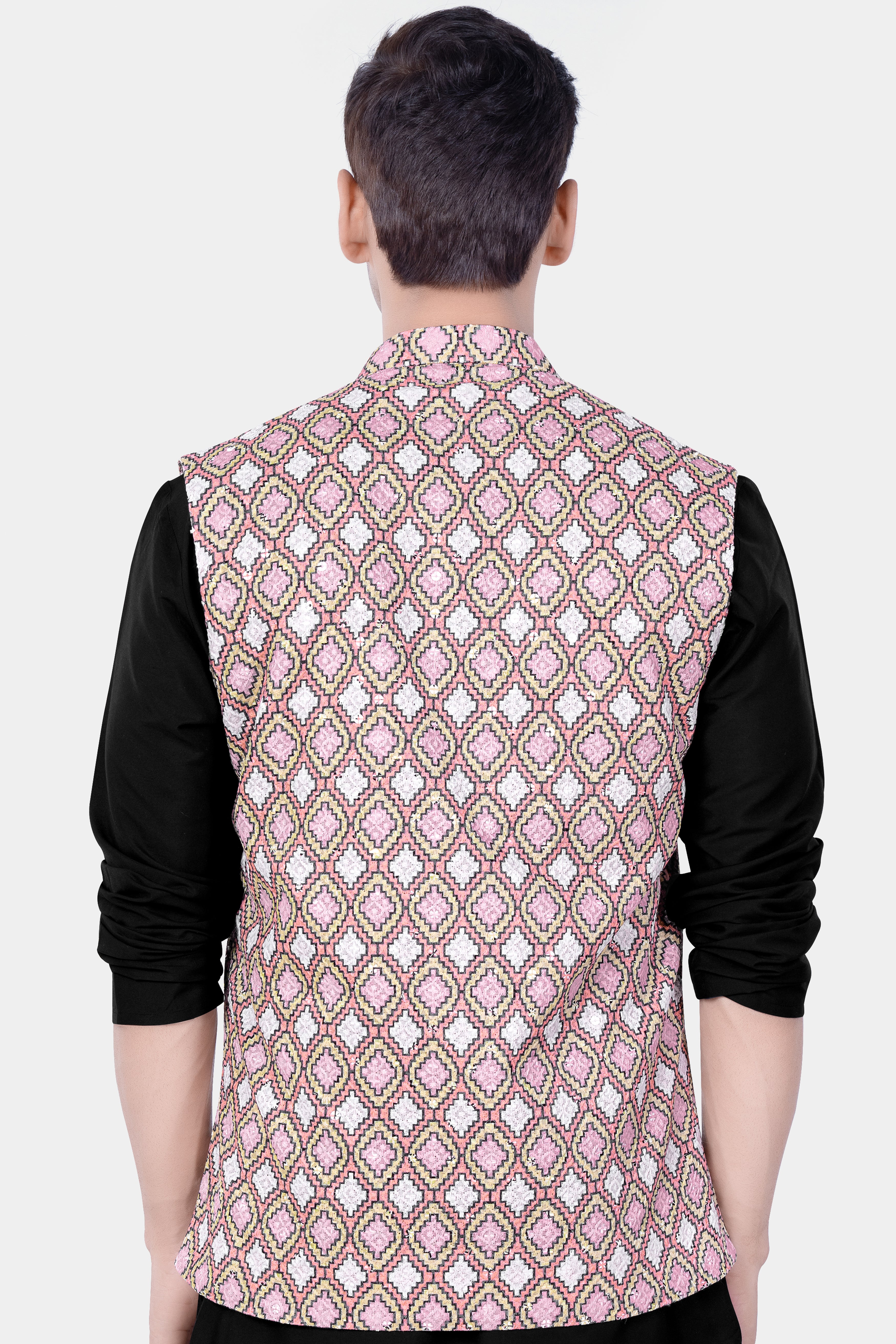 Azalea Pink And Astra Yellow MultiColour Designer Embroidered Nehru Jacket